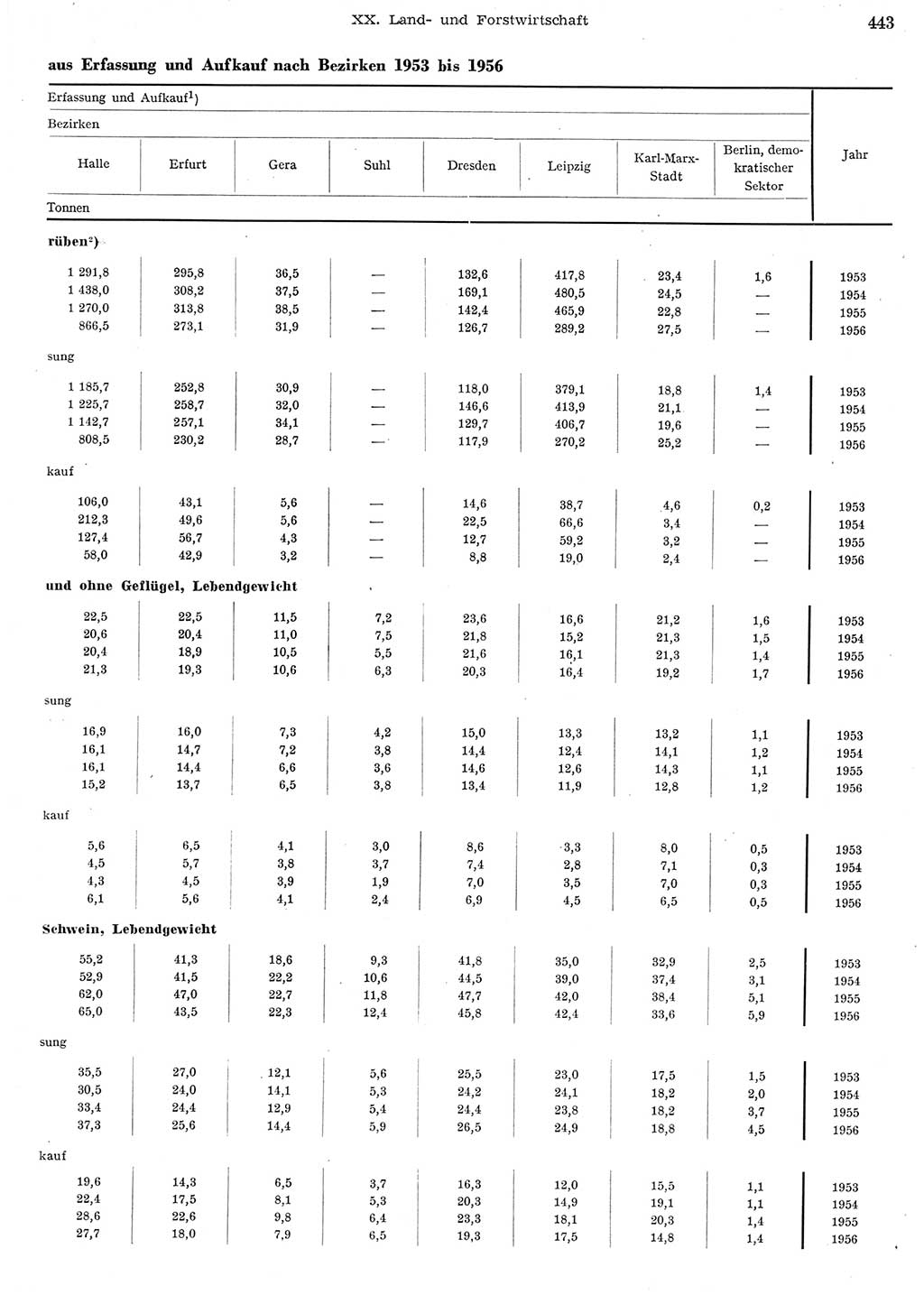 Statistisches Jahrbuch der Deutschen Demokratischen Republik (DDR) 1956, Seite 443 (Stat. Jb. DDR 1956, S. 443)