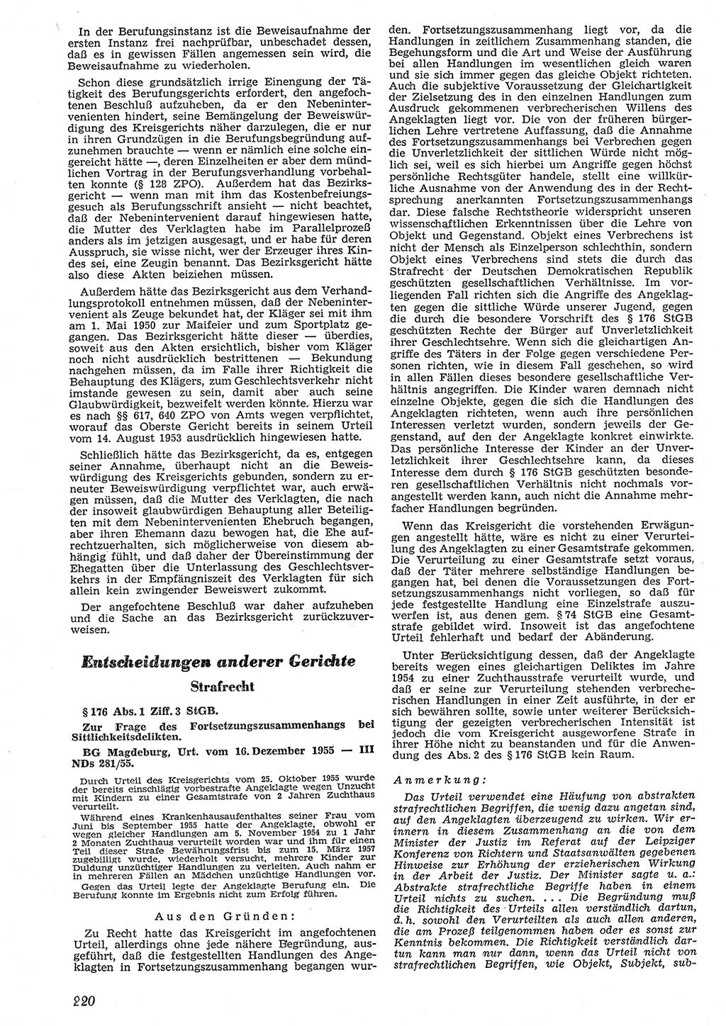 Neue Justiz (NJ), Zeitschrift für Recht und Rechtswissenschaft [Deutsche Demokratische Republik (DDR)], 10. Jahrgang 1956, Seite 220 (NJ DDR 1956, S. 220)