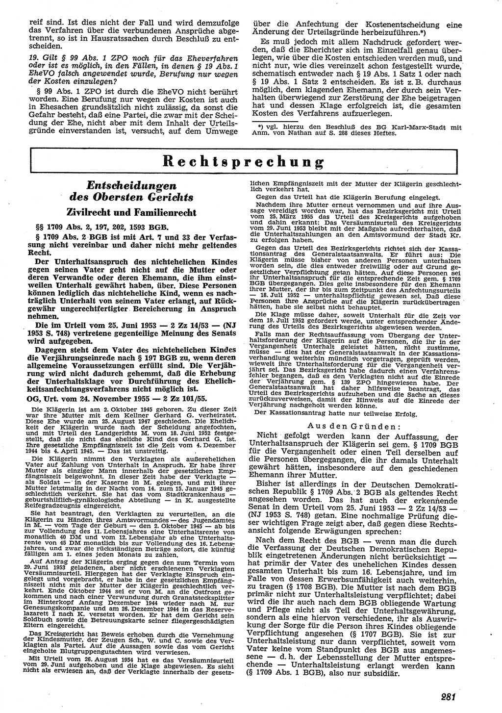 Neue Justiz (NJ), Zeitschrift für Recht und Rechtswissenschaft [Deutsche Demokratische Republik (DDR)], 10. Jahrgang 1956, Seite 281 (NJ DDR 1956, S. 281)