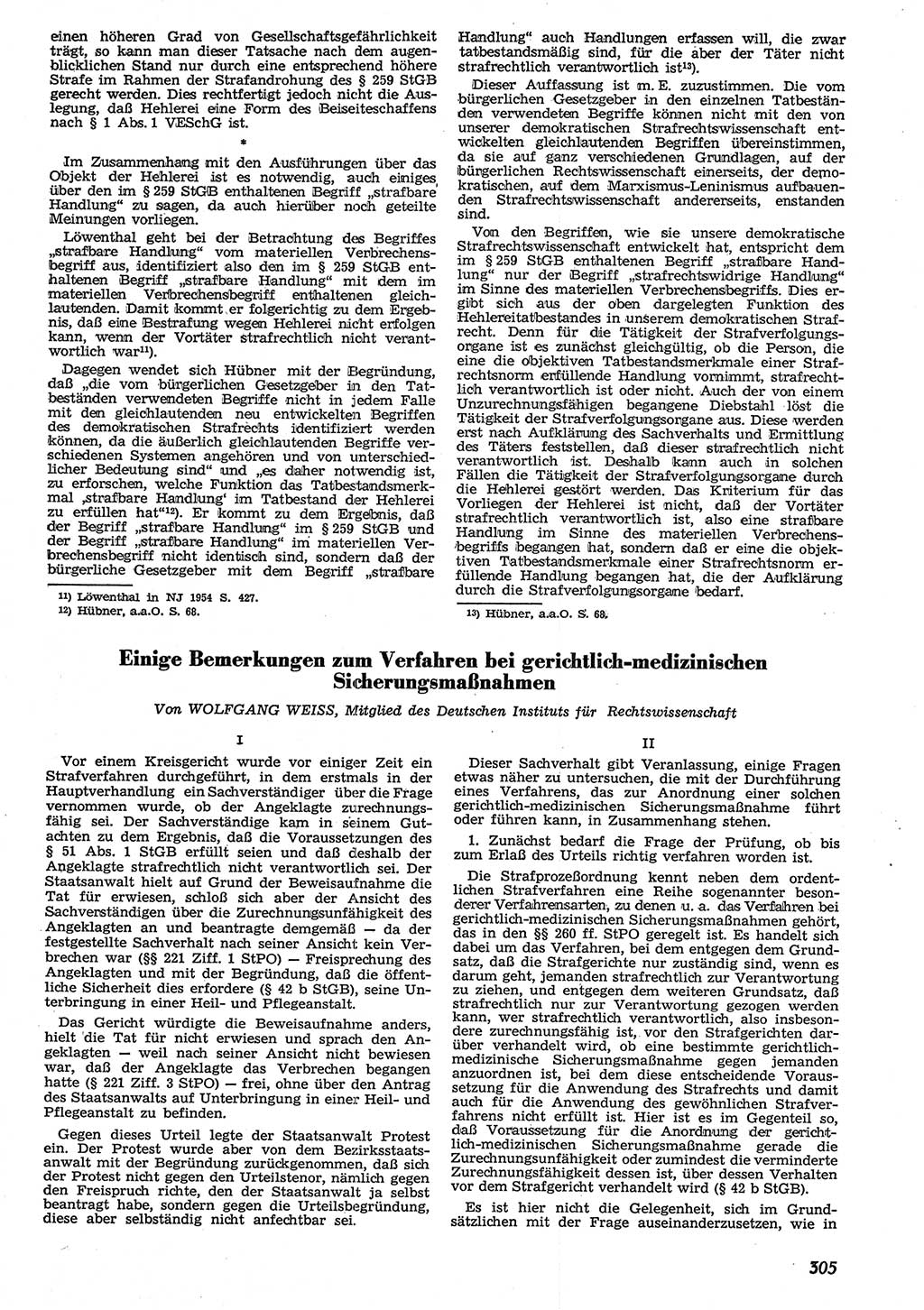 Neue Justiz (NJ), Zeitschrift für Recht und Rechtswissenschaft [Deutsche Demokratische Republik (DDR)], 10. Jahrgang 1956, Seite 305 (NJ DDR 1956, S. 305)