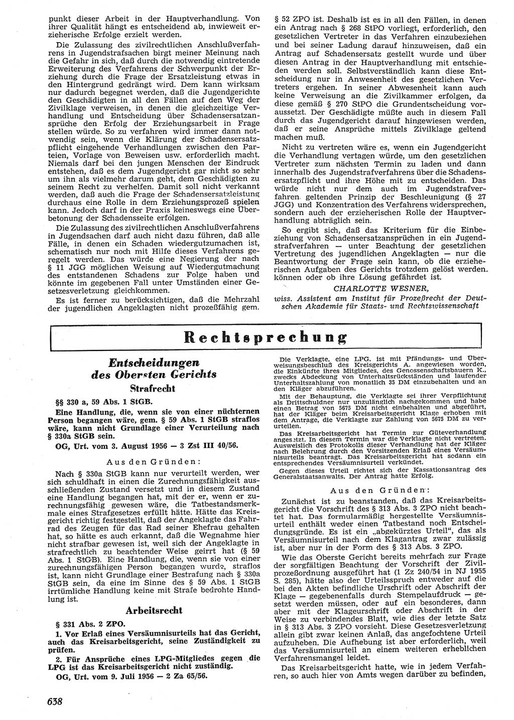 Neue Justiz (NJ), Zeitschrift für Recht und Rechtswissenschaft [Deutsche Demokratische Republik (DDR)], 10. Jahrgang 1956, Seite 638 (NJ DDR 1956, S. 638)