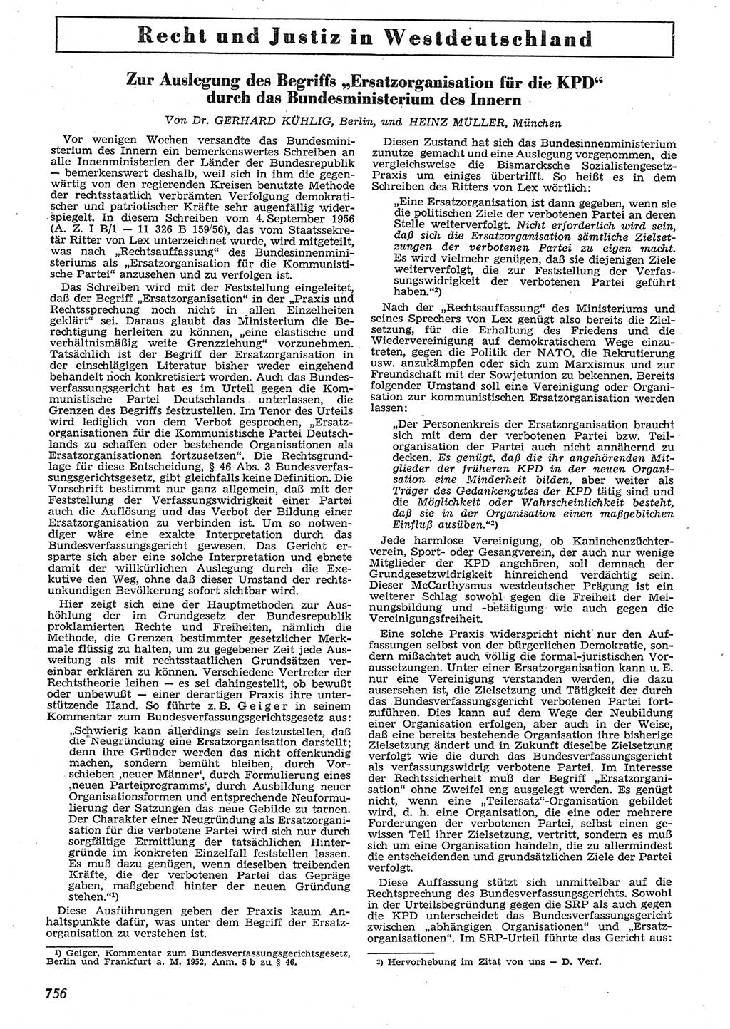 Neue Justiz (NJ), Zeitschrift für Recht und Rechtswissenschaft [Deutsche Demokratische Republik (DDR)], 10. Jahrgang 1956, Seite 756 (NJ DDR 1956, S. 756)