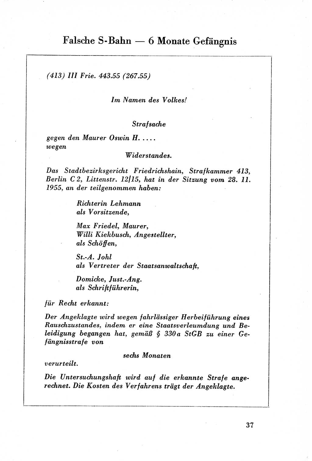 Dokumente des Unrechts, das SED-Regime [Deutsche Demokratische Republik (DDR)] in der Praxis, Bundesministerium für gesamtdeutsche Fragen (BMG) [Bundesrepublik Deutschland (BRD)] 1957, Seite 37 (Dok. UnR. SED-Reg. DDR BMG BRD 1957, S. 37)