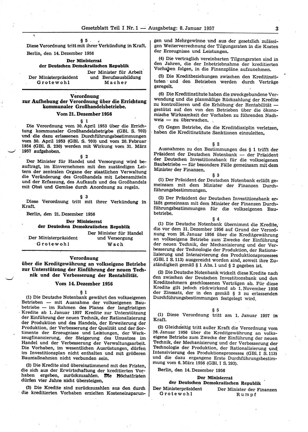 Gesetzblatt (GBl.) der Deutschen Demokratischen Republik (DDR) Teil Ⅰ 1957, Seite 3 (GBl. DDR Ⅰ 1957, S. 3)