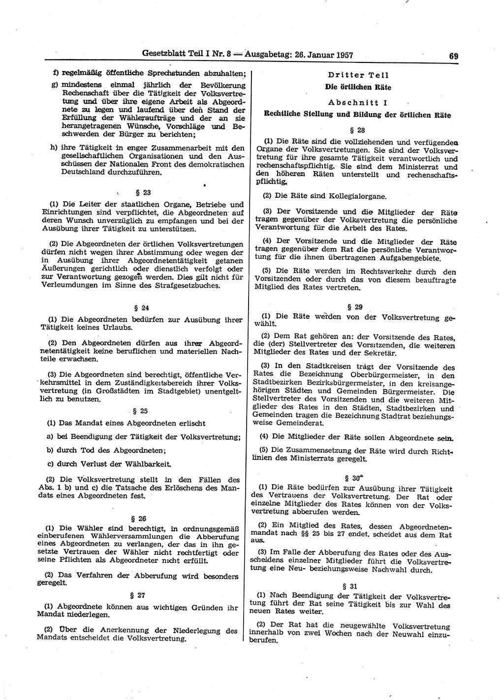 Gesetzblatt (GBl.) der Deutschen Demokratischen Republik (DDR) Teil Ⅰ 1957, Seite 69 (GBl. DDR Ⅰ 1957, S. 69)
