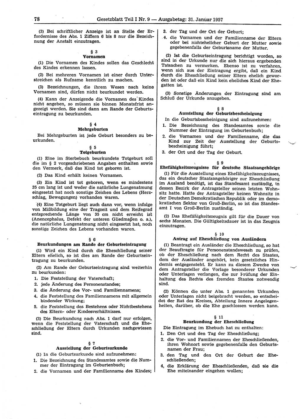 Gesetzblatt (GBl.) der Deutschen Demokratischen Republik (DDR) Teil Ⅰ 1957, Seite 78 (GBl. DDR Ⅰ 1957, S. 78)