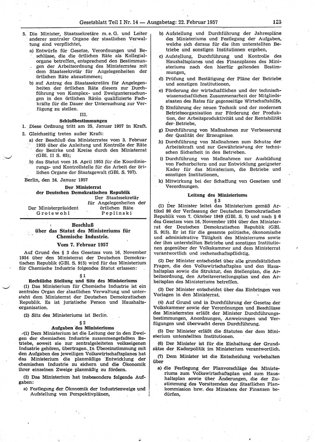 Gesetzblatt (GBl.) der Deutschen Demokratischen Republik (DDR) Teil Ⅰ 1957, Seite 125 (GBl. DDR Ⅰ 1957, S. 125)