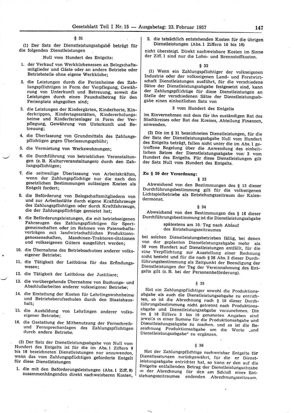 Gesetzblatt (GBl.) der Deutschen Demokratischen Republik (DDR) Teil Ⅰ 1957, Seite 147 (GBl. DDR Ⅰ 1957, S. 147)