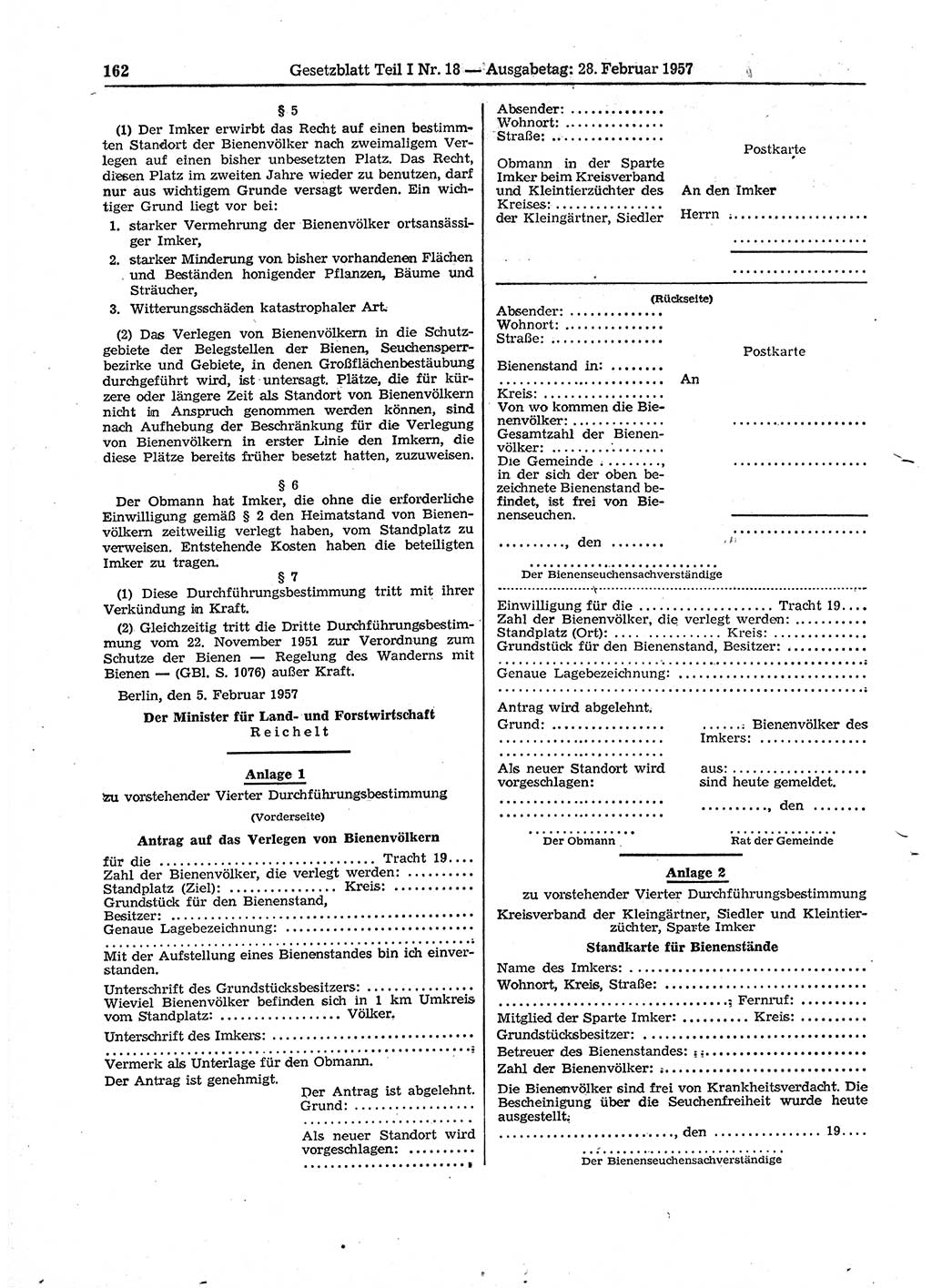 Gesetzblatt (GBl.) der Deutschen Demokratischen Republik (DDR) Teil Ⅰ 1957, Seite 162 (GBl. DDR Ⅰ 1957, S. 162)