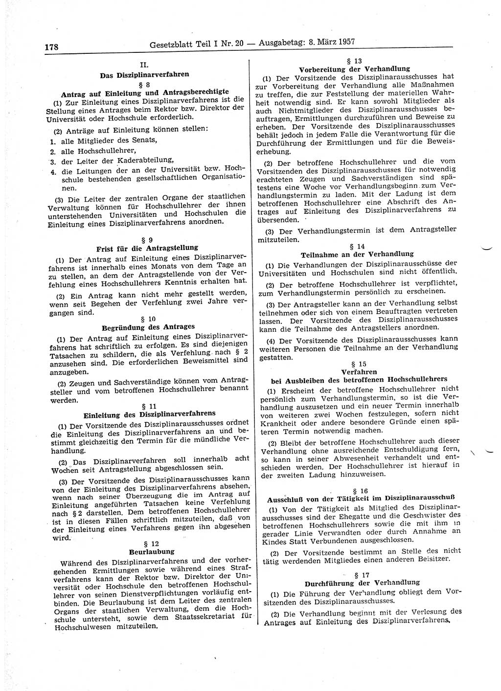 Gesetzblatt (GBl.) der Deutschen Demokratischen Republik (DDR) Teil Ⅰ 1957, Seite 178 (GBl. DDR Ⅰ 1957, S. 178)