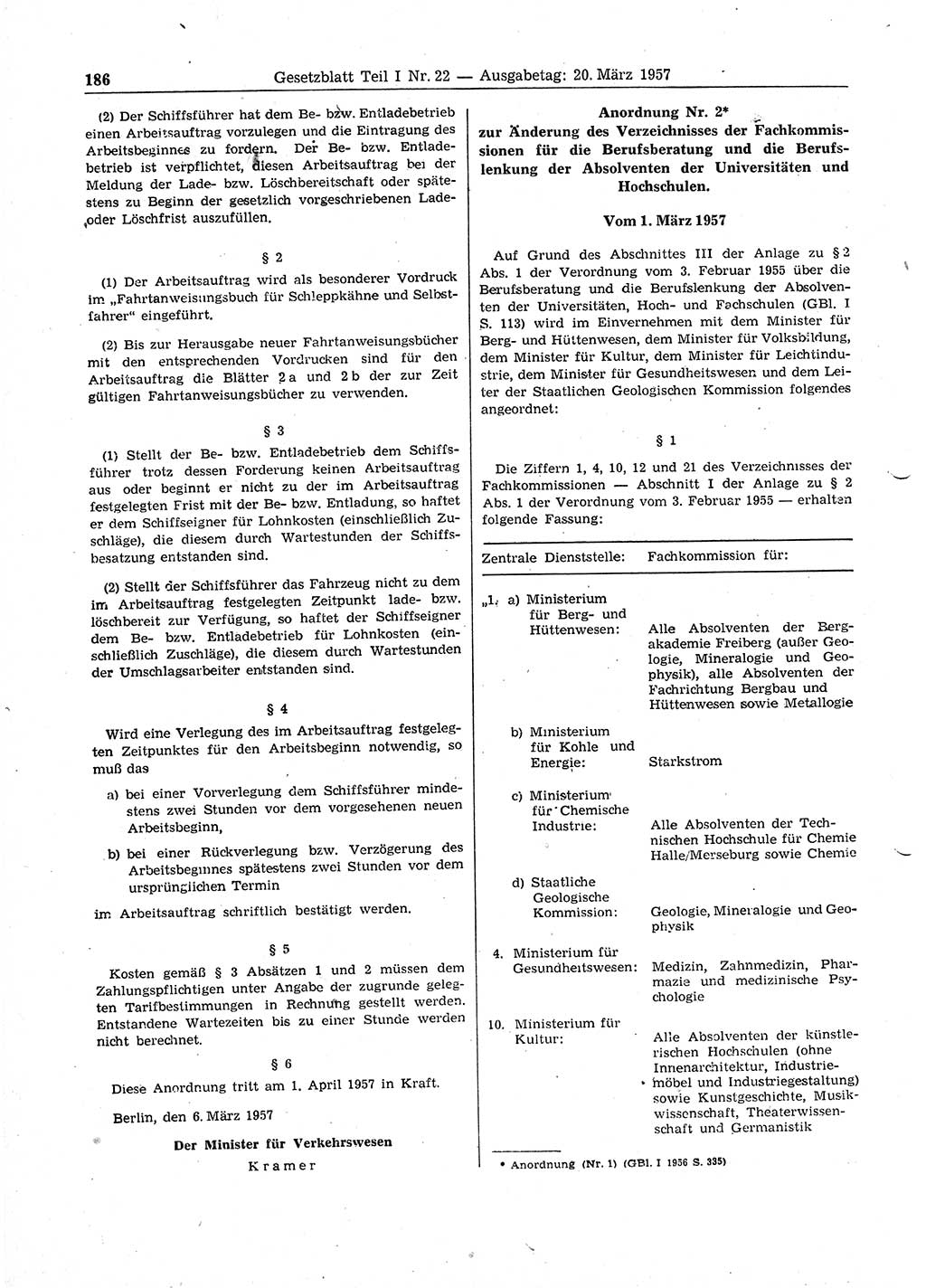 Gesetzblatt (GBl.) der Deutschen Demokratischen Republik (DDR) Teil Ⅰ 1957, Seite 186 (GBl. DDR Ⅰ 1957, S. 186)