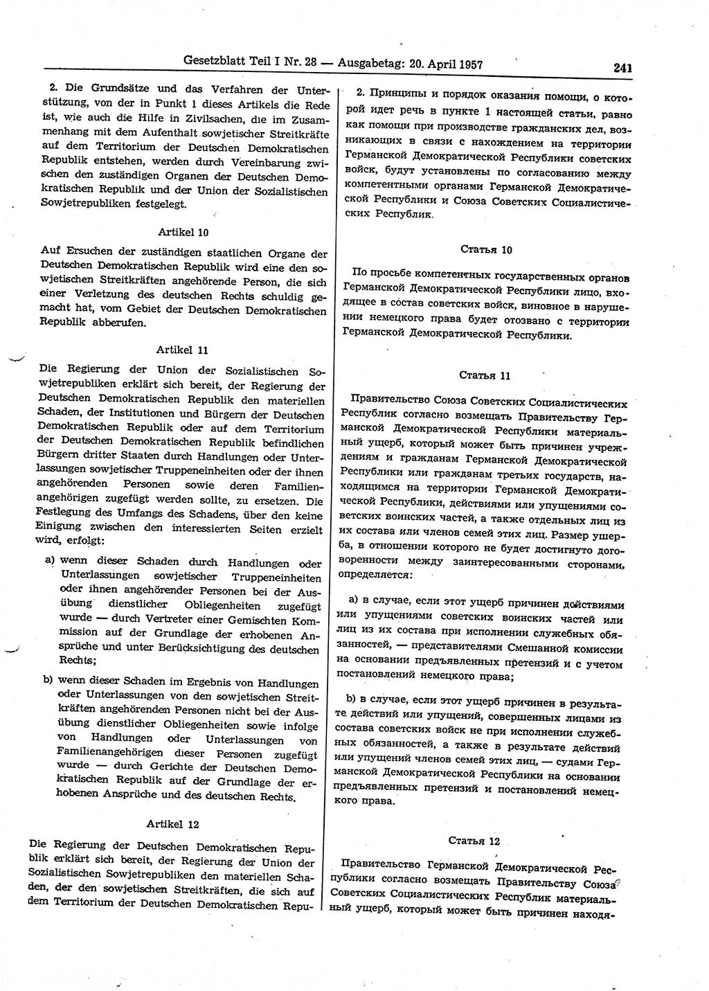 Gesetzblatt (GBl.) der Deutschen Demokratischen Republik (DDR) Teil Ⅰ 1957, Seite 241 (GBl. DDR Ⅰ 1957, S. 241)