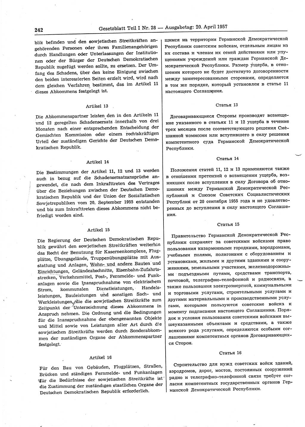 Gesetzblatt (GBl.) der Deutschen Demokratischen Republik (DDR) Teil Ⅰ 1957, Seite 242 (GBl. DDR Ⅰ 1957, S. 242)
