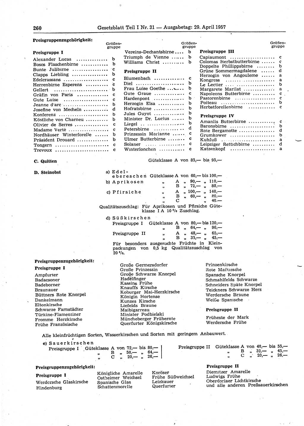Gesetzblatt (GBl.) der Deutschen Demokratischen Republik (DDR) Teil Ⅰ 1957, Seite 260 (GBl. DDR Ⅰ 1957, S. 260)