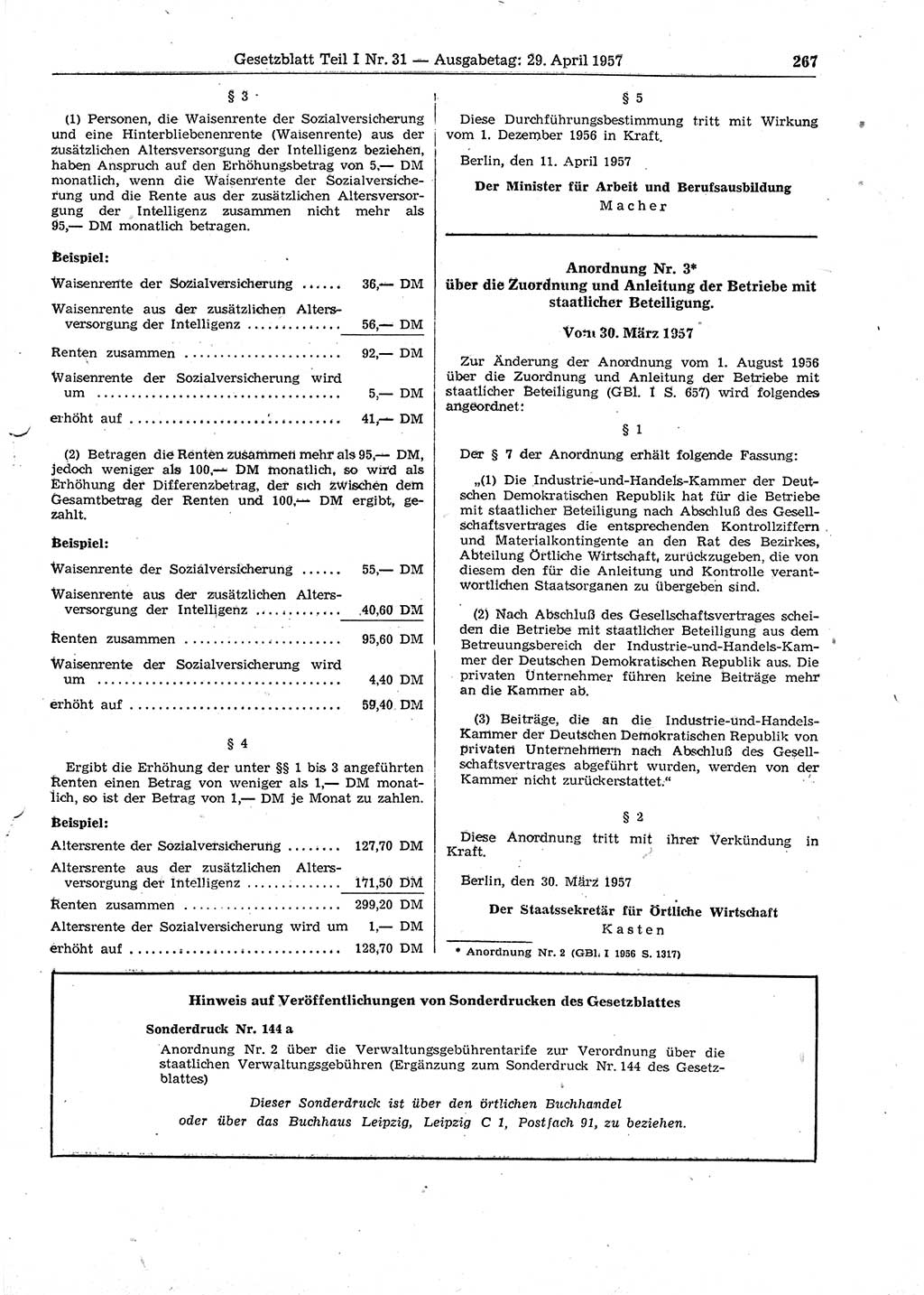 Gesetzblatt (GBl.) der Deutschen Demokratischen Republik (DDR) Teil Ⅰ 1957, Seite 267 (GBl. DDR Ⅰ 1957, S. 267)