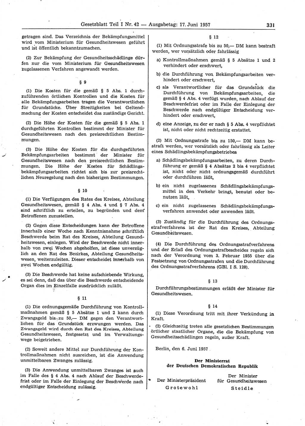 Gesetzblatt (GBl.) der Deutschen Demokratischen Republik (DDR) Teil Ⅰ 1957, Seite 331 (GBl. DDR Ⅰ 1957, S. 331)