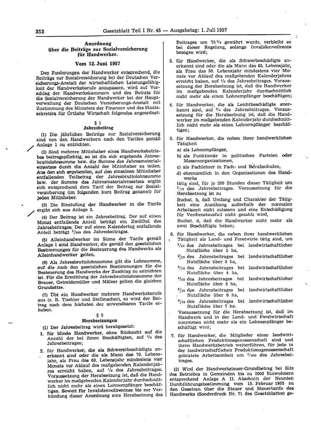 Gesetzblatt (GBl.) der Deutschen Demokratischen Republik (DDR) Teil Ⅰ 1957, Seite 352 (GBl. DDR Ⅰ 1957, S. 352)