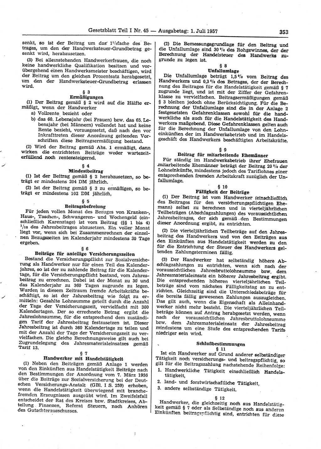 Gesetzblatt (GBl.) der Deutschen Demokratischen Republik (DDR) Teil Ⅰ 1957, Seite 353 (GBl. DDR Ⅰ 1957, S. 353)