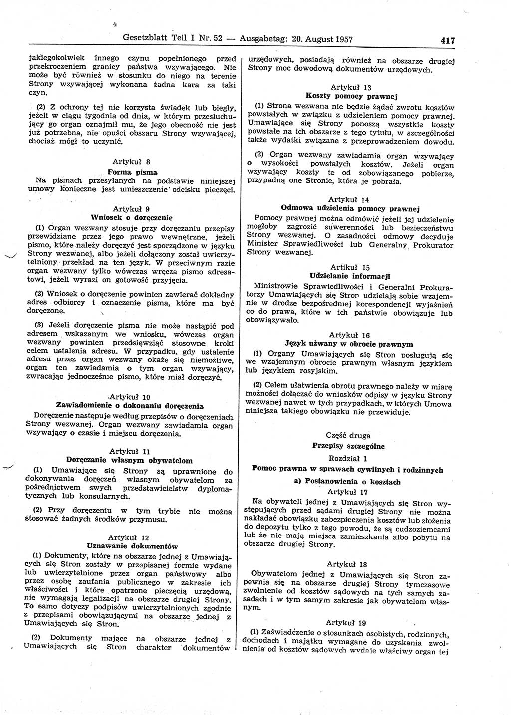 Gesetzblatt (GBl.) der Deutschen Demokratischen Republik (DDR) Teil Ⅰ 1957, Seite 417 (GBl. DDR Ⅰ 1957, S. 417)