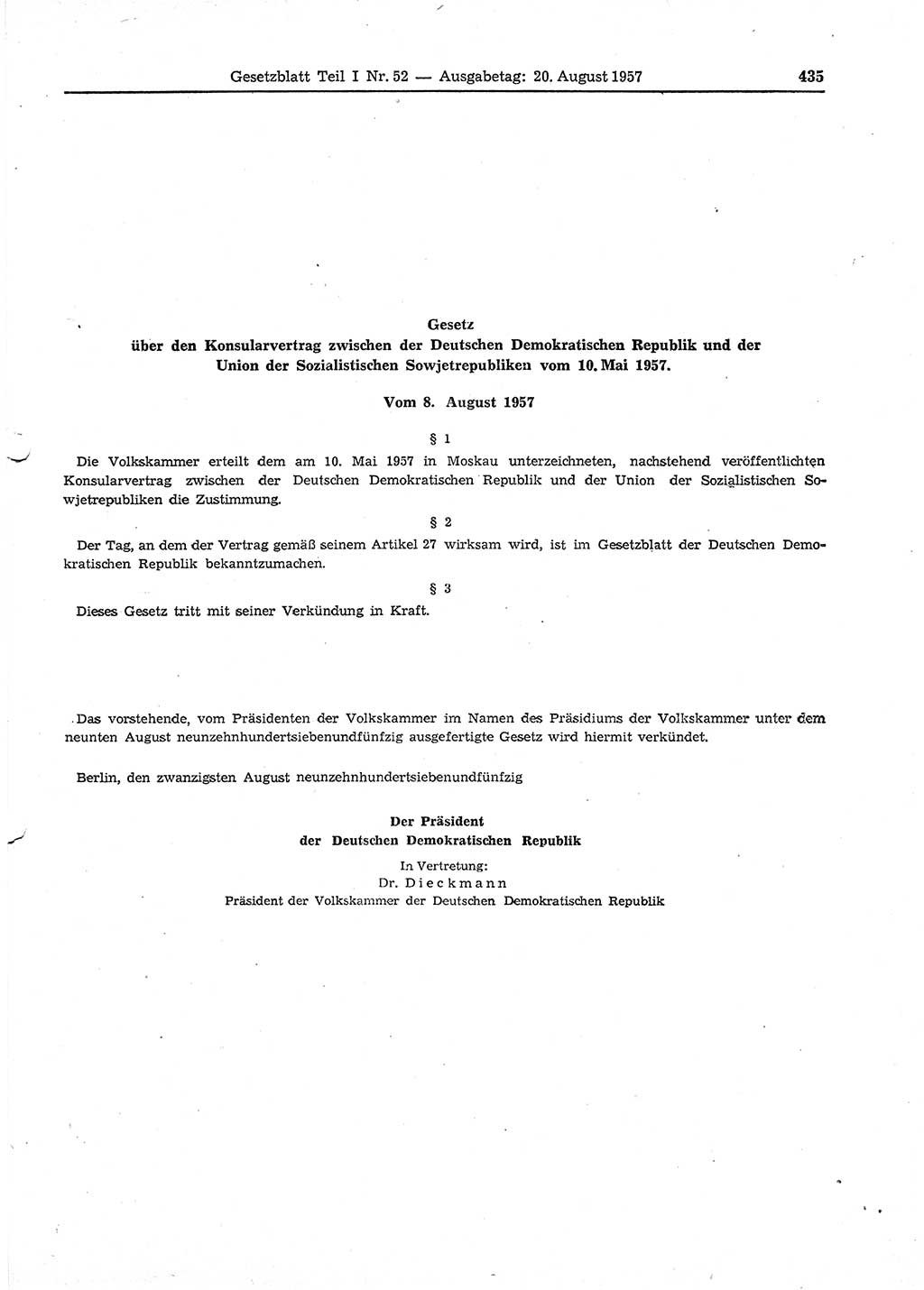 Gesetzblatt (GBl.) der Deutschen Demokratischen Republik (DDR) Teil Ⅰ 1957, Seite 435 (GBl. DDR Ⅰ 1957, S. 435)