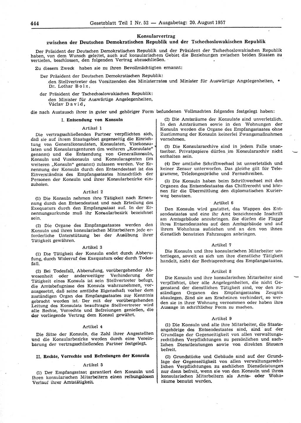 Gesetzblatt (GBl.) der Deutschen Demokratischen Republik (DDR) Teil Ⅰ 1957, Seite 444 (GBl. DDR Ⅰ 1957, S. 444)