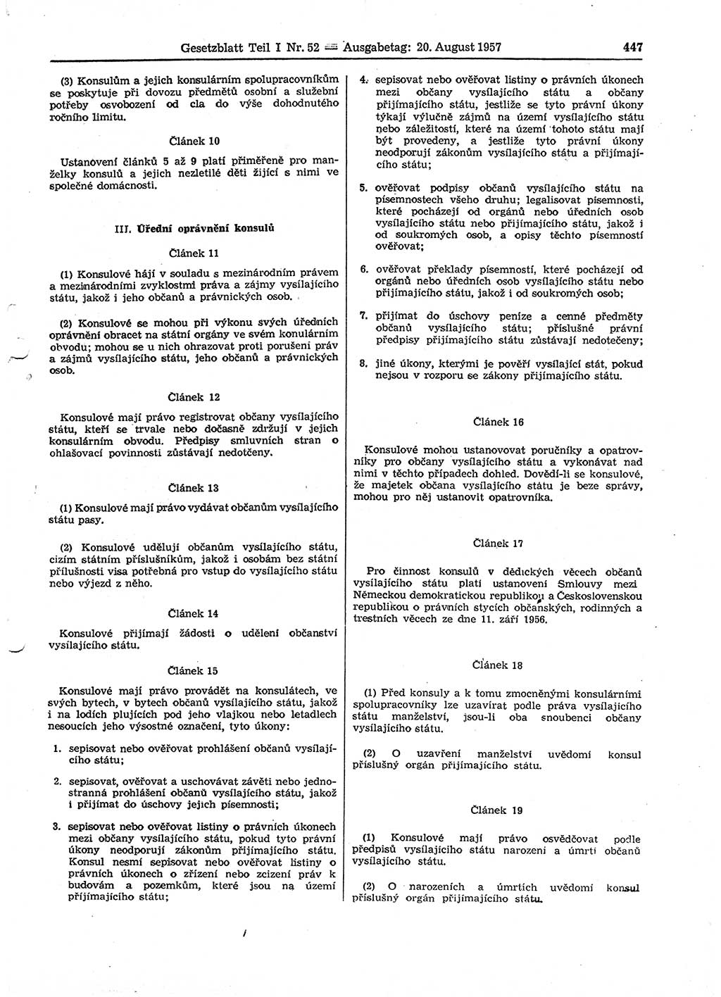 Gesetzblatt (GBl.) der Deutschen Demokratischen Republik (DDR) Teil Ⅰ 1957, Seite 447 (GBl. DDR Ⅰ 1957, S. 447)
