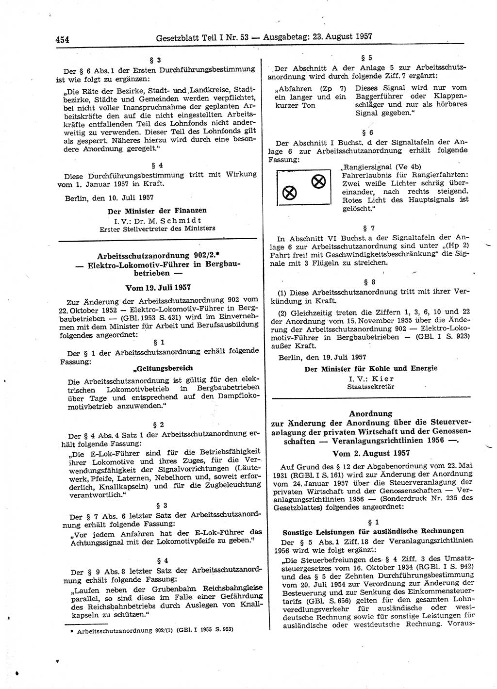 Gesetzblatt (GBl.) der Deutschen Demokratischen Republik (DDR) Teil Ⅰ 1957, Seite 454 (GBl. DDR Ⅰ 1957, S. 454)