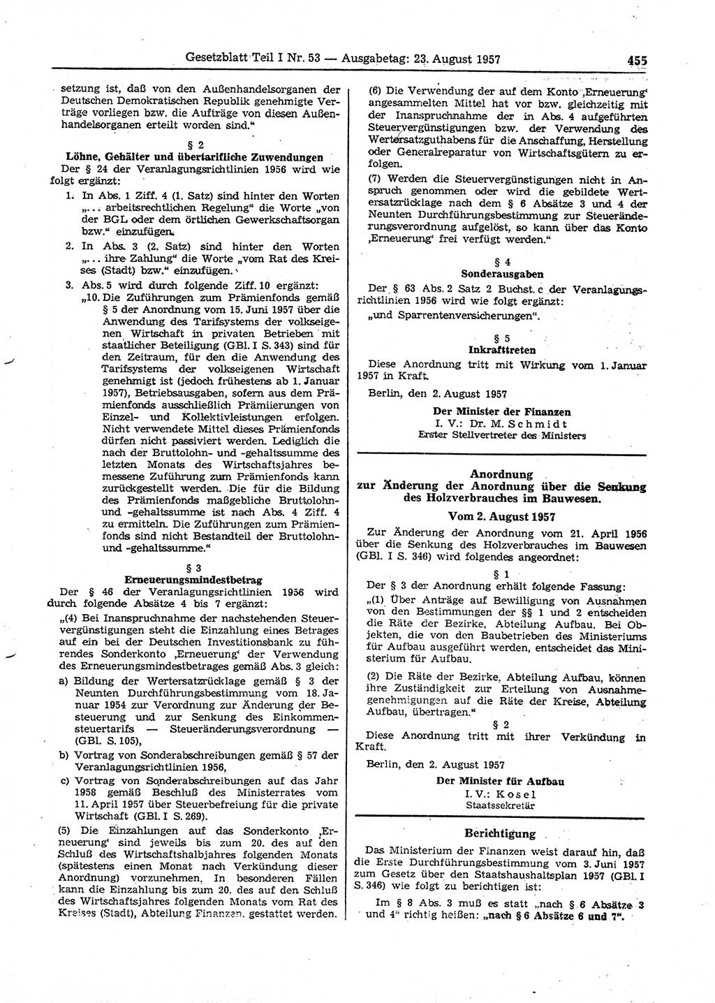 Gesetzblatt (GBl.) der Deutschen Demokratischen Republik (DDR) Teil Ⅰ 1957, Seite 455 (GBl. DDR Ⅰ 1957, S. 455)