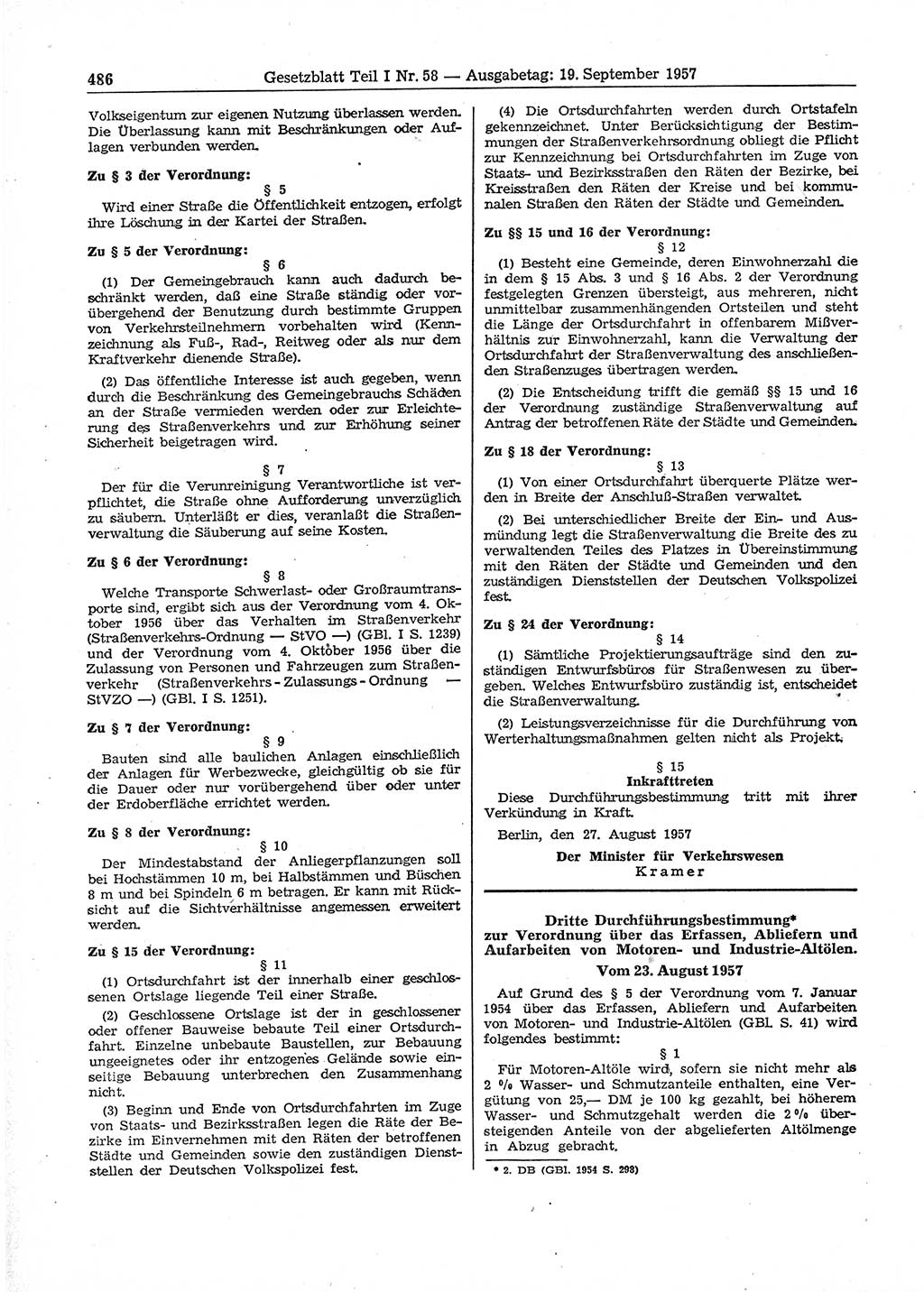 Gesetzblatt (GBl.) der Deutschen Demokratischen Republik (DDR) Teil Ⅰ 1957, Seite 486 (GBl. DDR Ⅰ 1957, S. 486)