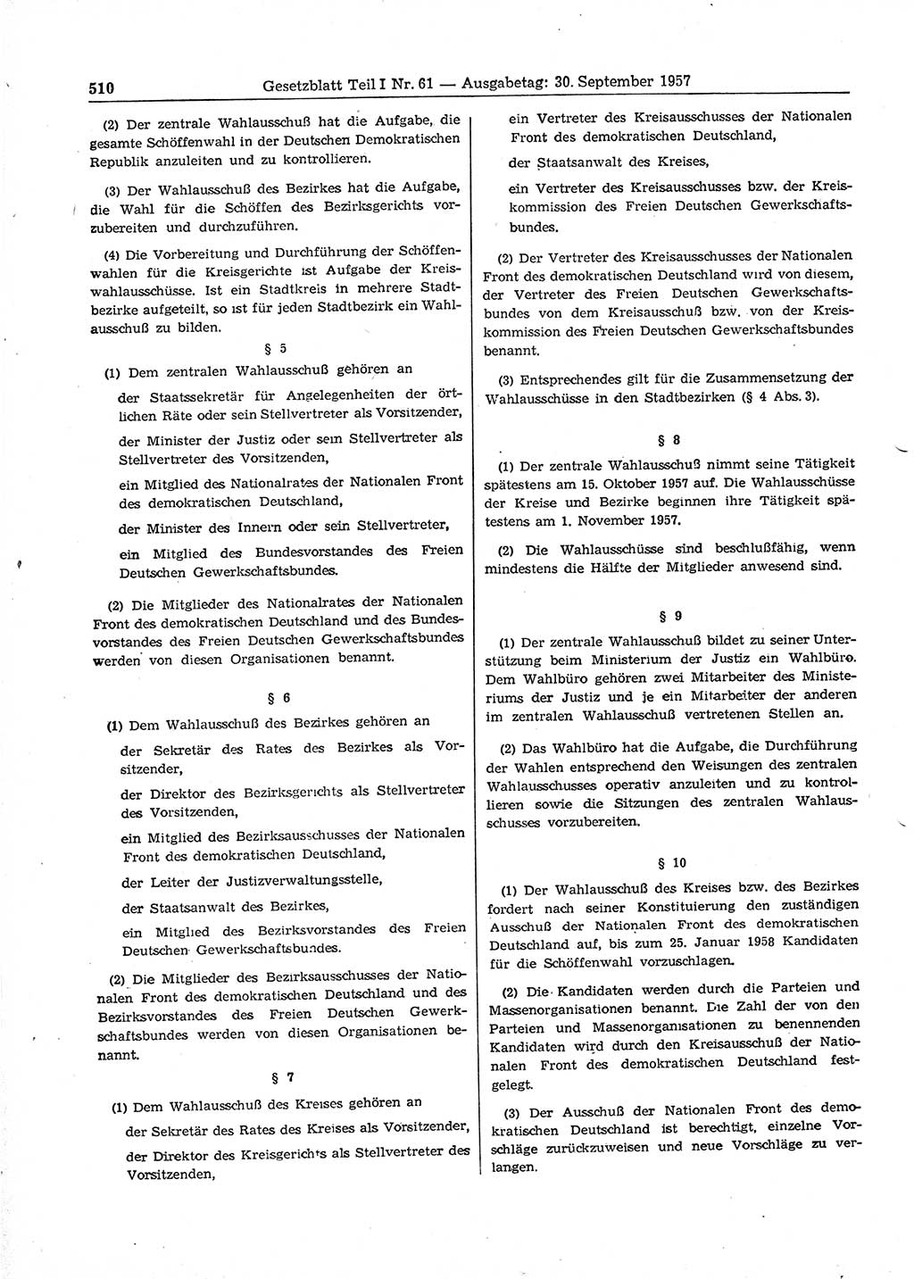 Gesetzblatt (GBl.) der Deutschen Demokratischen Republik (DDR) Teil Ⅰ 1957, Seite 510 (GBl. DDR Ⅰ 1957, S. 510)
