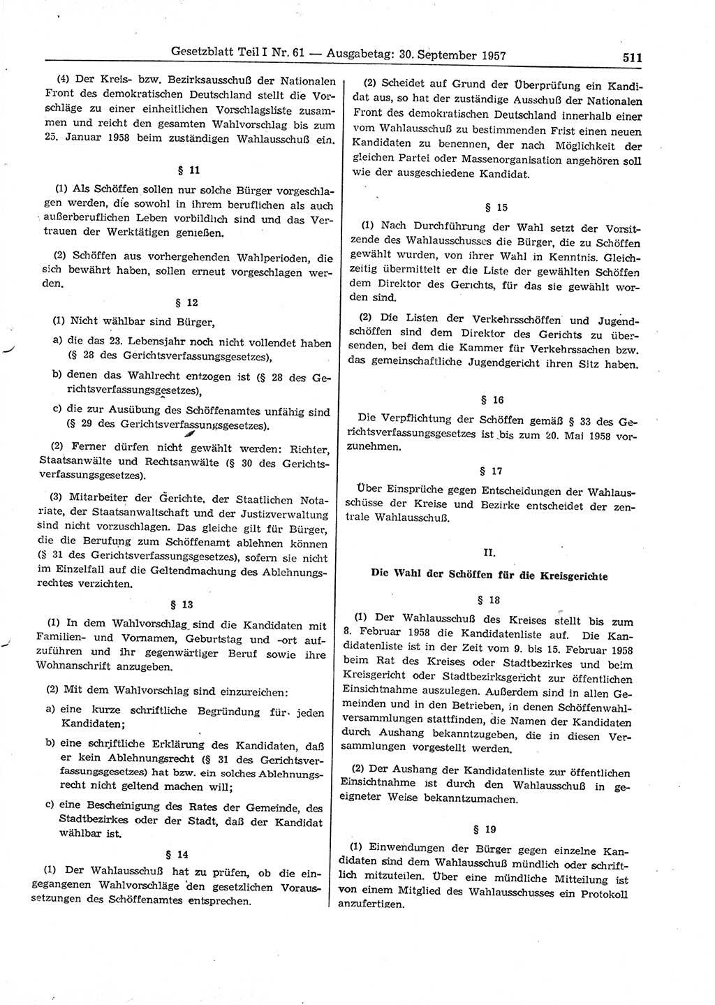 Gesetzblatt (GBl.) der Deutschen Demokratischen Republik (DDR) Teil Ⅰ 1957, Seite 511 (GBl. DDR Ⅰ 1957, S. 511)