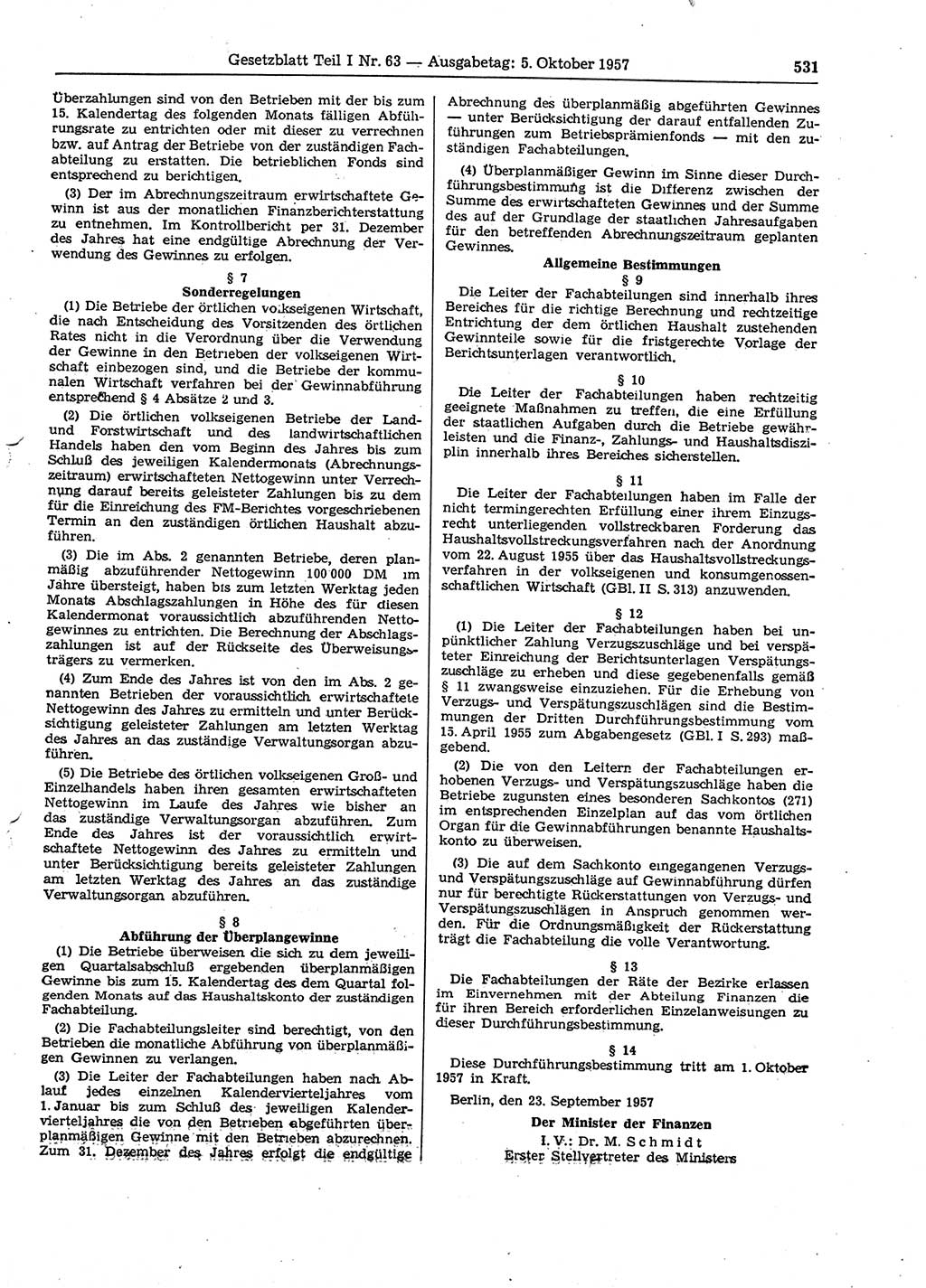 Gesetzblatt (GBl.) der Deutschen Demokratischen Republik (DDR) Teil Ⅰ 1957, Seite 531 (GBl. DDR Ⅰ 1957, S. 531)