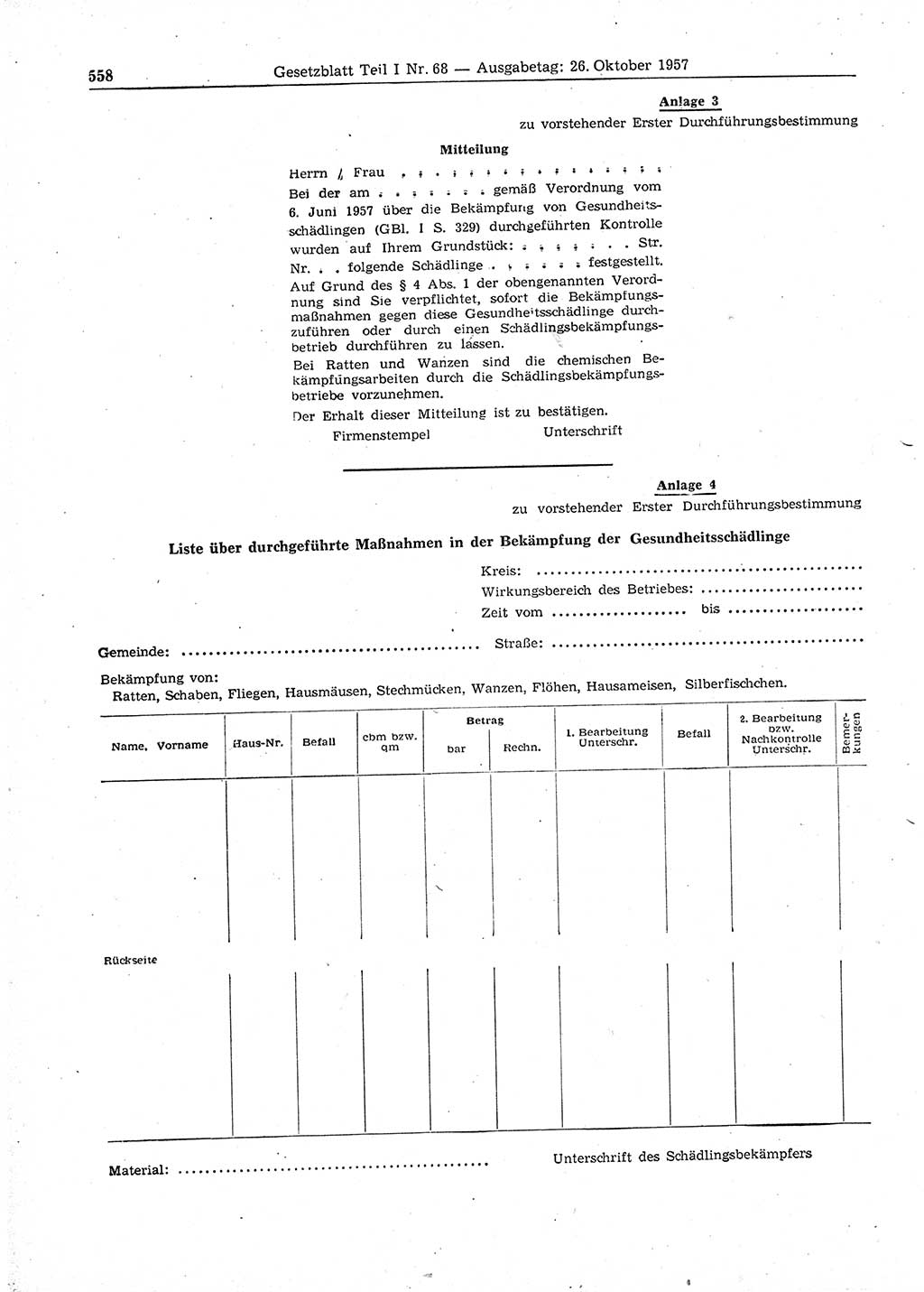 Gesetzblatt (GBl.) der Deutschen Demokratischen Republik (DDR) Teil Ⅰ 1957, Seite 558 (GBl. DDR Ⅰ 1957, S. 558)