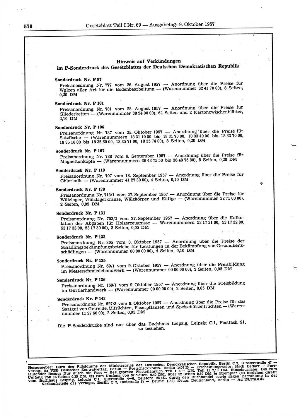 Gesetzblatt (GBl.) der Deutschen Demokratischen Republik (DDR) Teil Ⅰ 1957, Seite 570 (GBl. DDR Ⅰ 1957, S. 570)