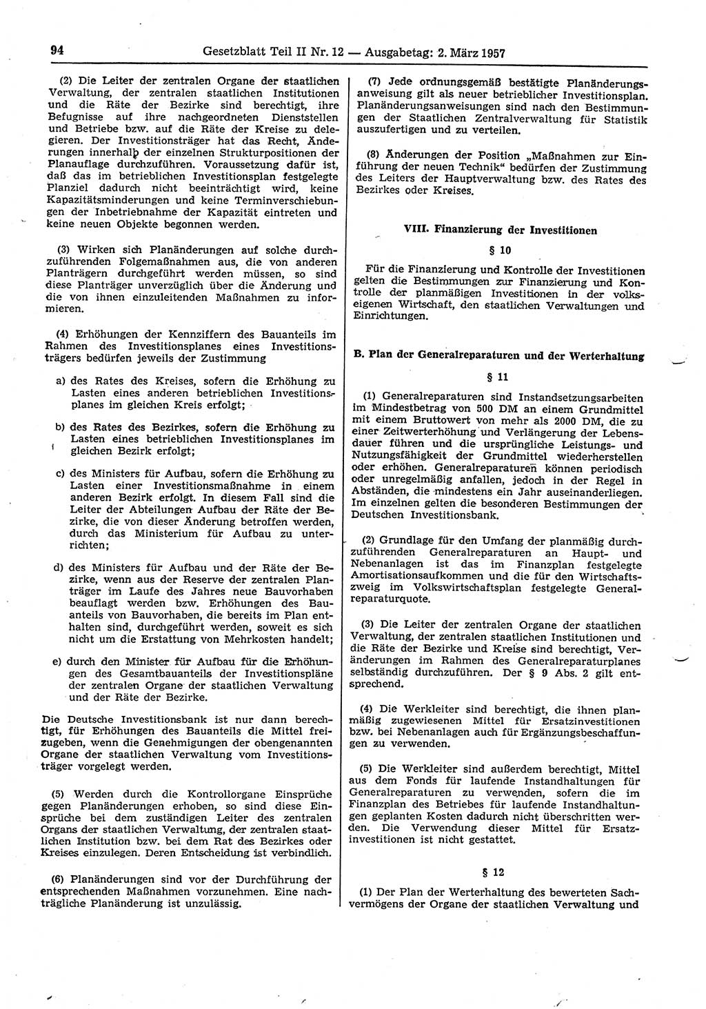 Gesetzblatt (GBl.) der Deutschen Demokratischen Republik (DDR) Teil ⅠⅠ 1957, Seite 94 (GBl. DDR ⅠⅠ 1957, S. 94)