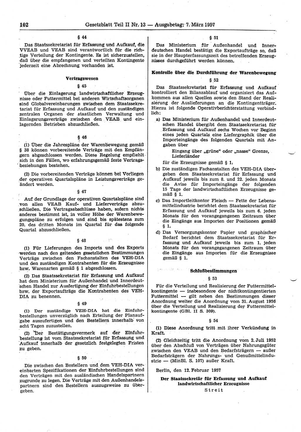 Gesetzblatt (GBl.) der Deutschen Demokratischen Republik (DDR) Teil ⅠⅠ 1957, Seite 102 (GBl. DDR ⅠⅠ 1957, S. 102)