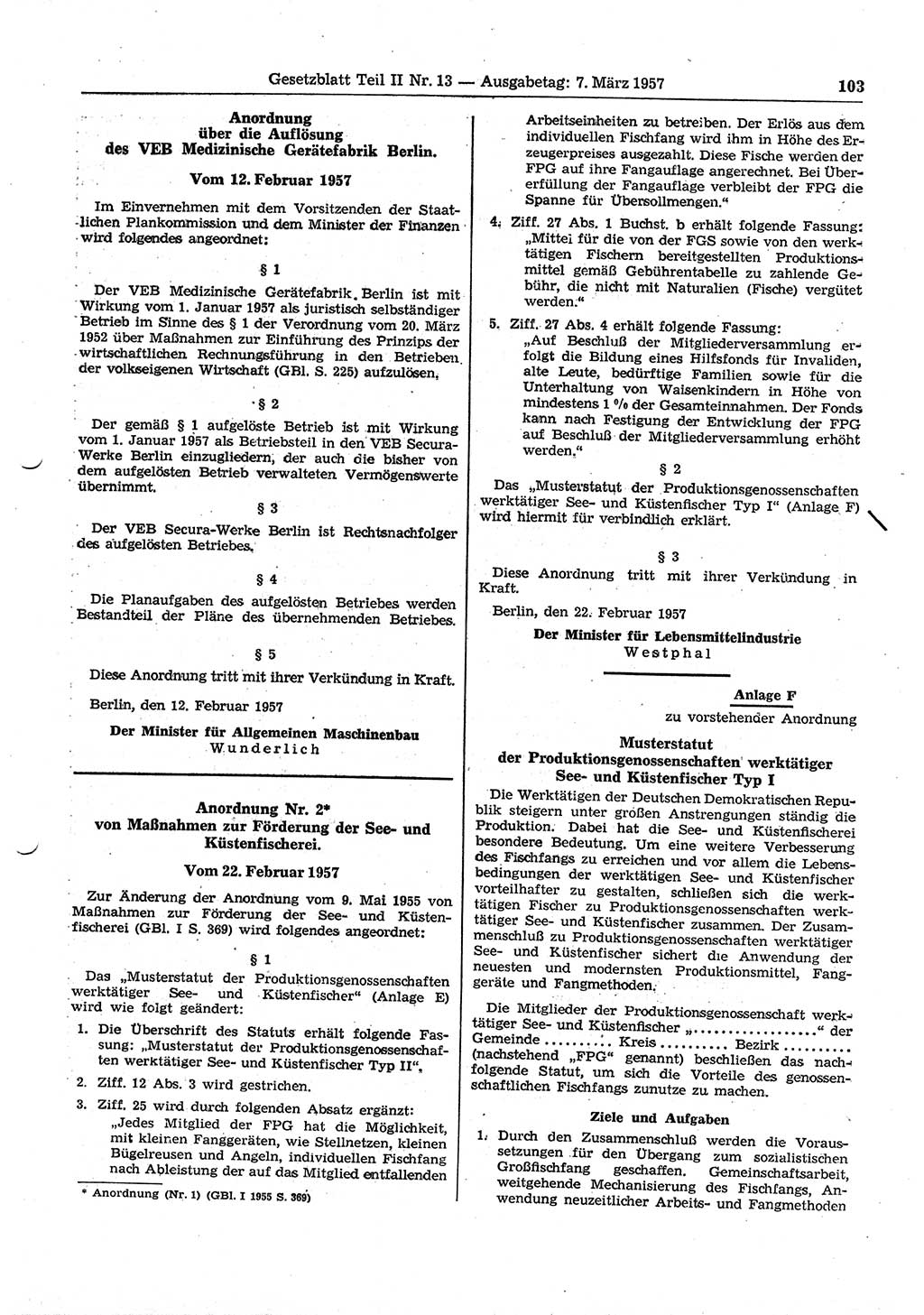 Gesetzblatt (GBl.) der Deutschen Demokratischen Republik (DDR) Teil ⅠⅠ 1957, Seite 103 (GBl. DDR ⅠⅠ 1957, S. 103)