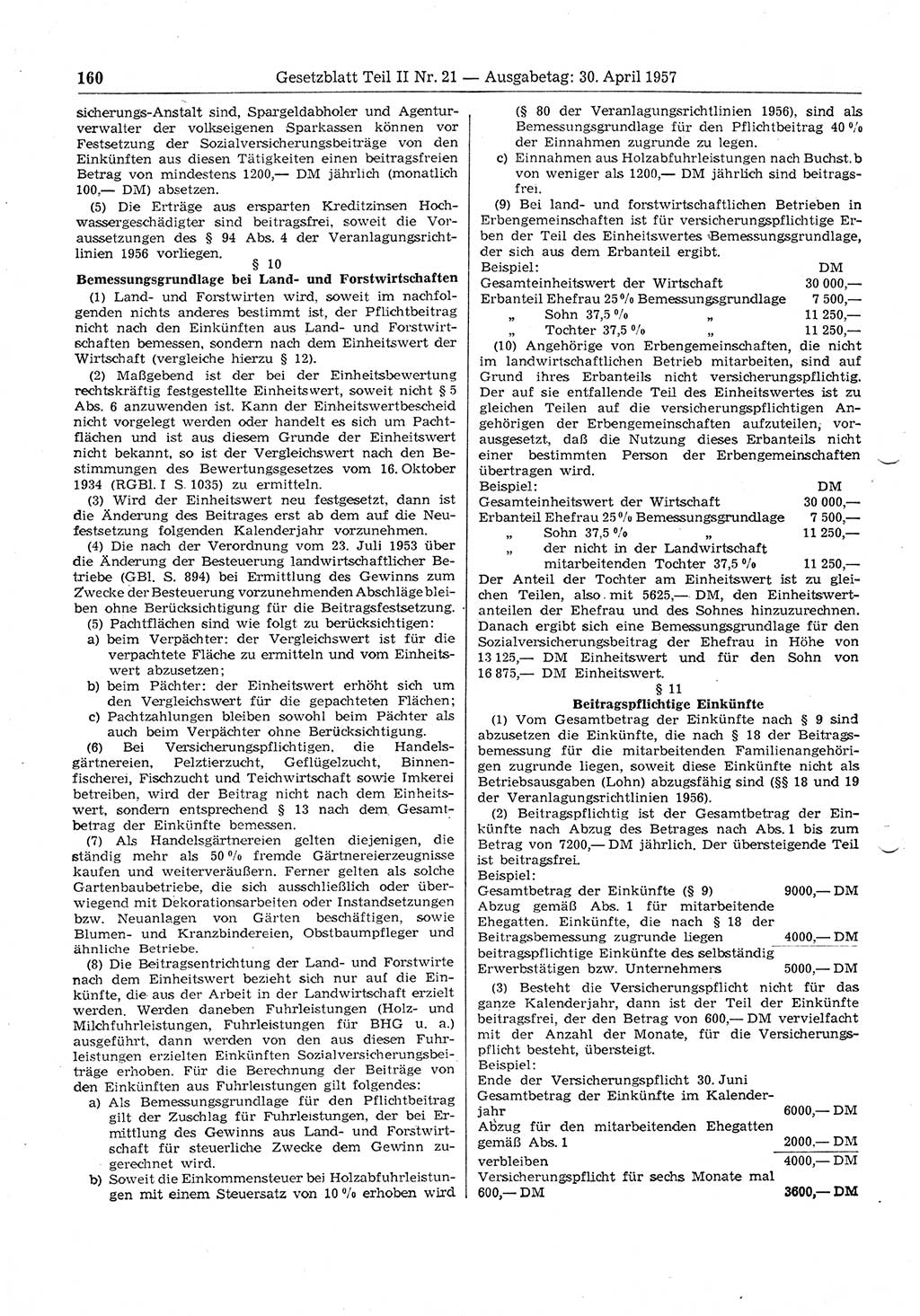 Gesetzblatt (GBl.) der Deutschen Demokratischen Republik (DDR) Teil ⅠⅠ 1957, Seite 160 (GBl. DDR ⅠⅠ 1957, S. 160)