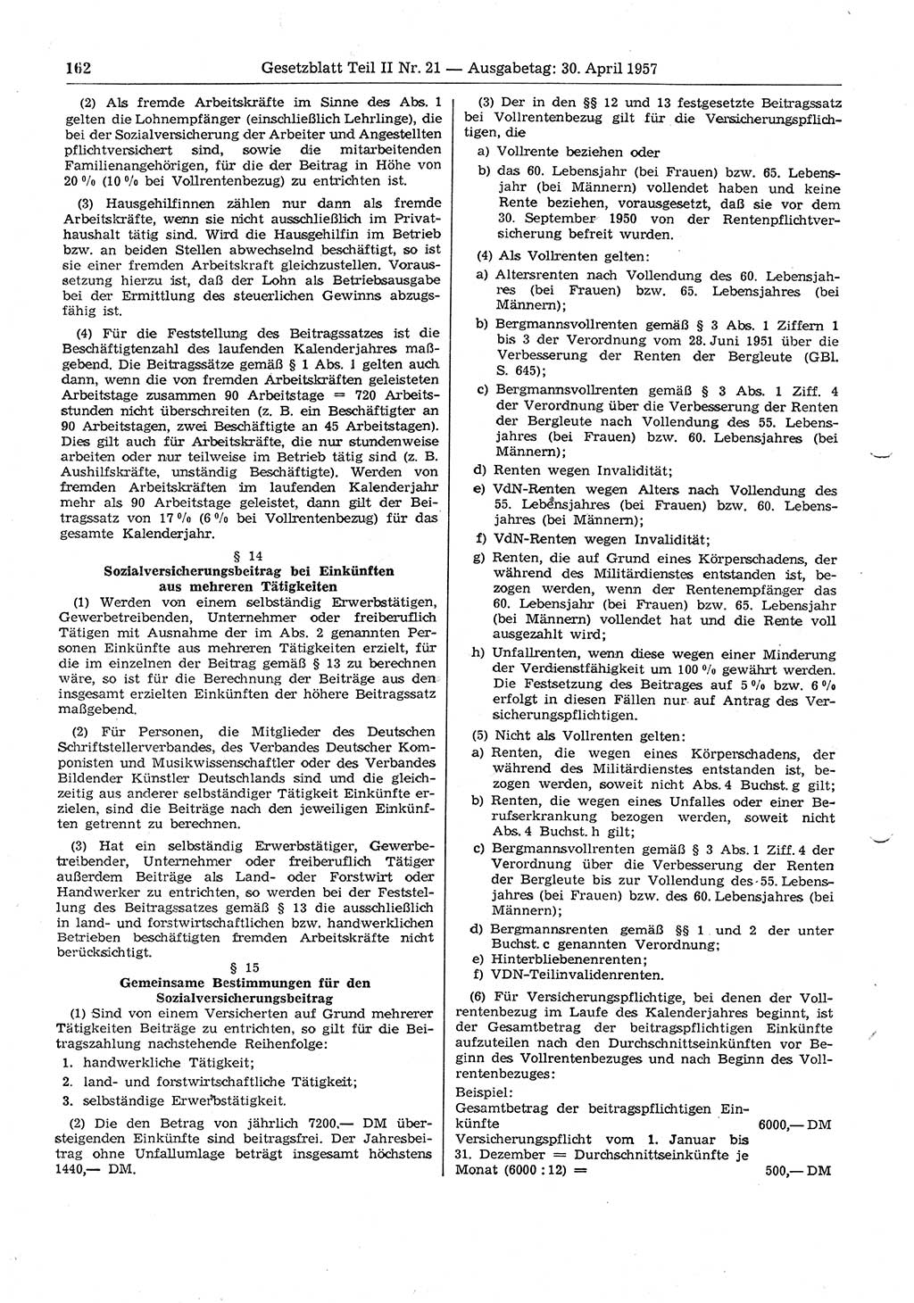Gesetzblatt (GBl.) der Deutschen Demokratischen Republik (DDR) Teil ⅠⅠ 1957, Seite 162 (GBl. DDR ⅠⅠ 1957, S. 162)