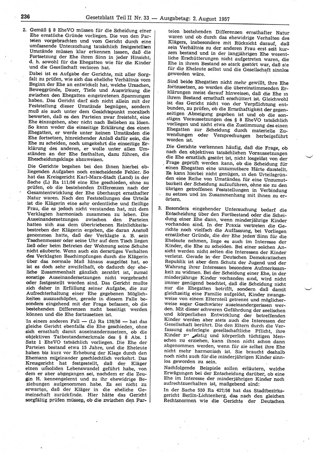 Gesetzblatt (GBl.) der Deutschen Demokratischen Republik (DDR) Teil ⅠⅠ 1957, Seite 236 (GBl. DDR ⅠⅠ 1957, S. 236)