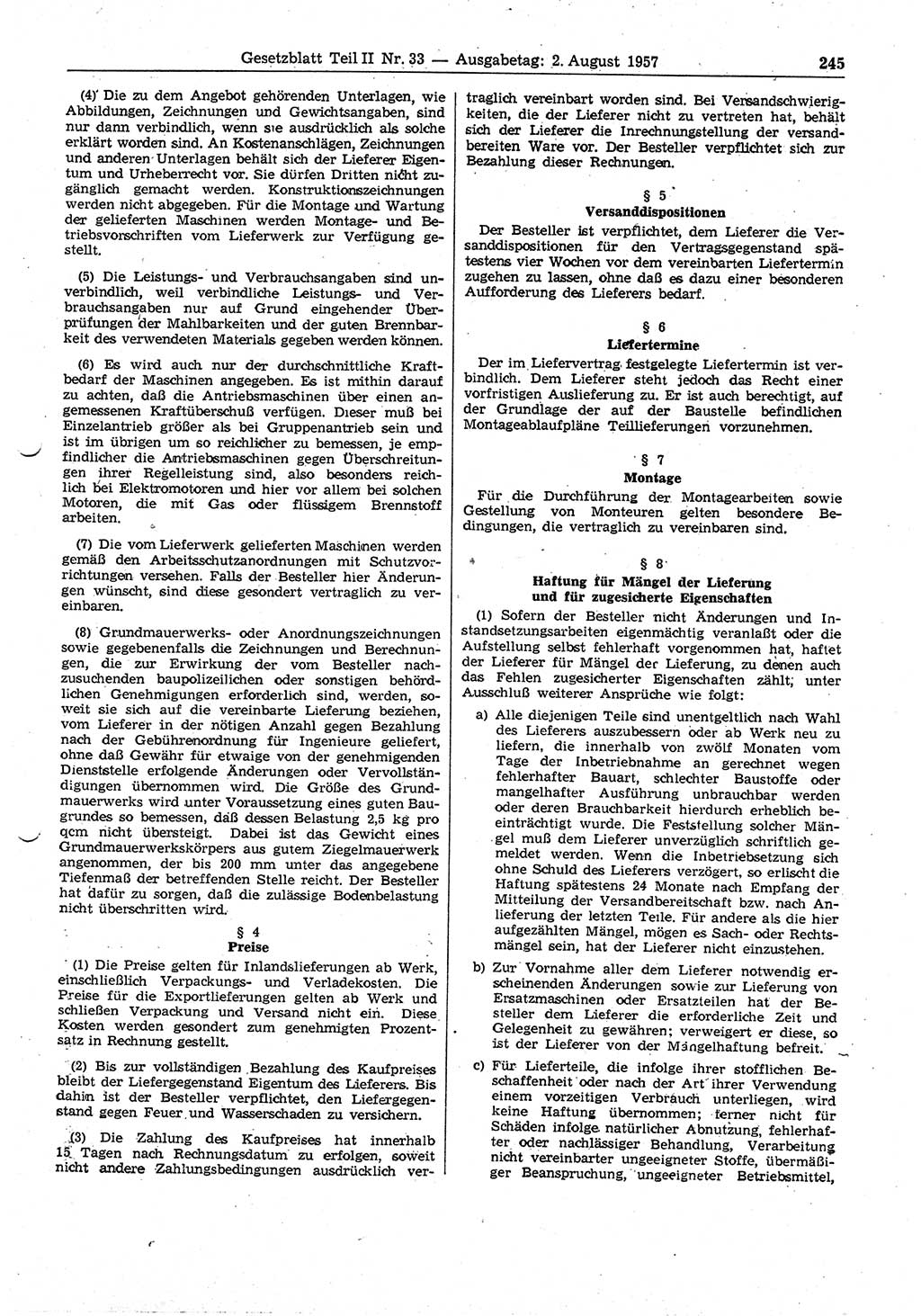 Gesetzblatt (GBl.) der Deutschen Demokratischen Republik (DDR) Teil ⅠⅠ 1957, Seite 245 (GBl. DDR ⅠⅠ 1957, S. 245)