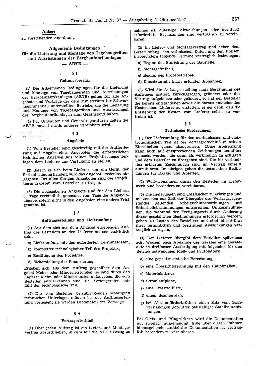 Gesetzblatt (GBl.) der Deutschen Demokratischen Republik (DDR) Teil ⅠⅠ 1957, Seite 267 (GBl. DDR ⅠⅠ 1957, S. 267)