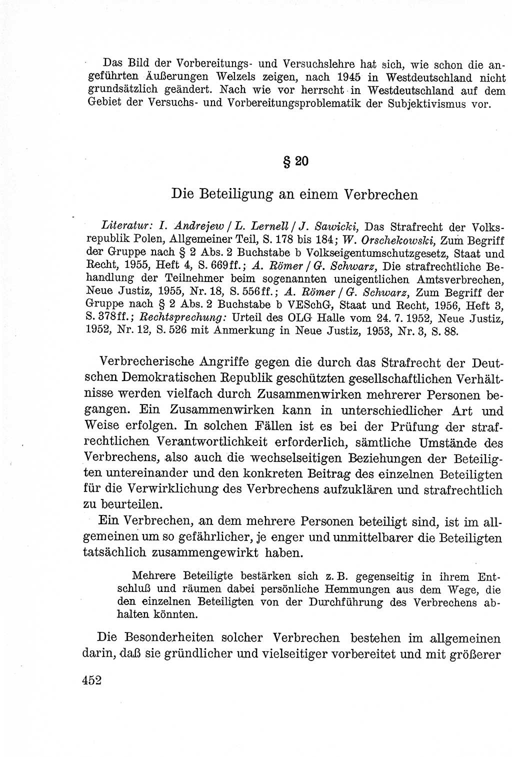 Lehrbuch des Strafrechts der Deutschen Demokratischen Republik (DDR), Allgemeiner Teil 1957, Seite 452 (Lb. Strafr. DDR AT 1957, S. 452)