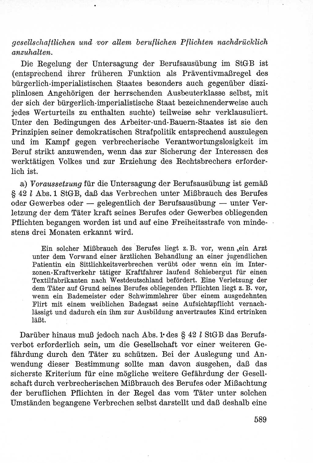 Lehrbuch des Strafrechts der Deutschen Demokratischen Republik (DDR), Allgemeiner Teil 1957, Seite 589 (Lb. Strafr. DDR AT 1957, S. 589)