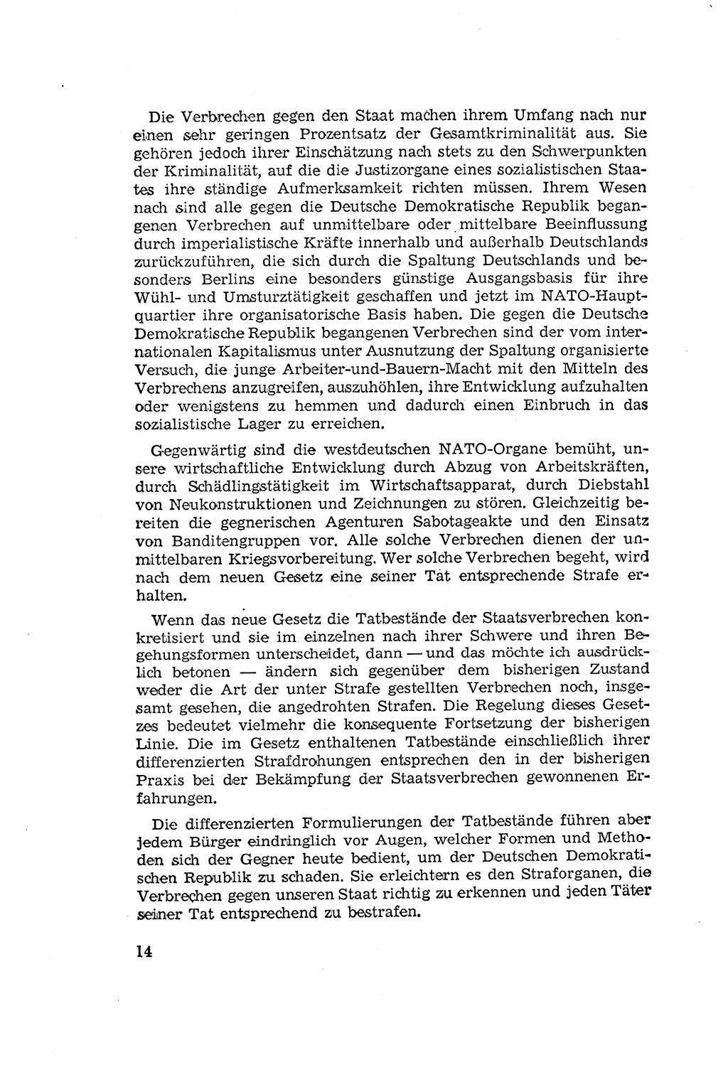 Zum Erlaß des Gesetzes zur Ergänzung des Strafgesetzbuches (StGB), Strafergänzungsgesetz (StEG) [Deutsche Demokratische Republik (DDR)] 1957, Seite 14 (StGB StEG DDR 1957, S. 14)
