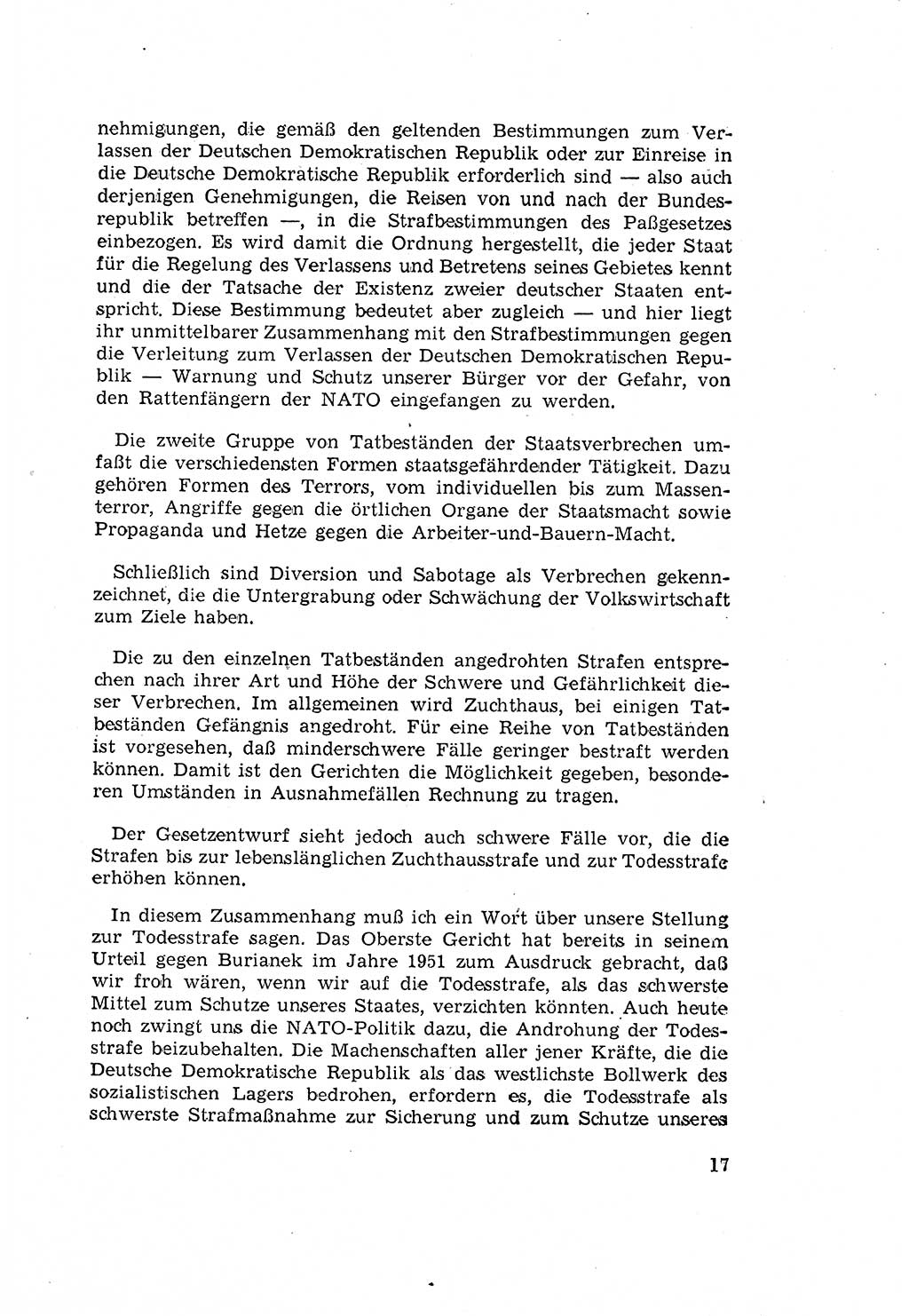 Zum Erlaß des Gesetzes zur Ergänzung des Strafgesetzbuches (StGB), Strafergänzungsgesetz (StEG) [Deutsche Demokratische Republik (DDR)] 1957, Seite 17 (StGB StEG DDR 1957, S. 17)