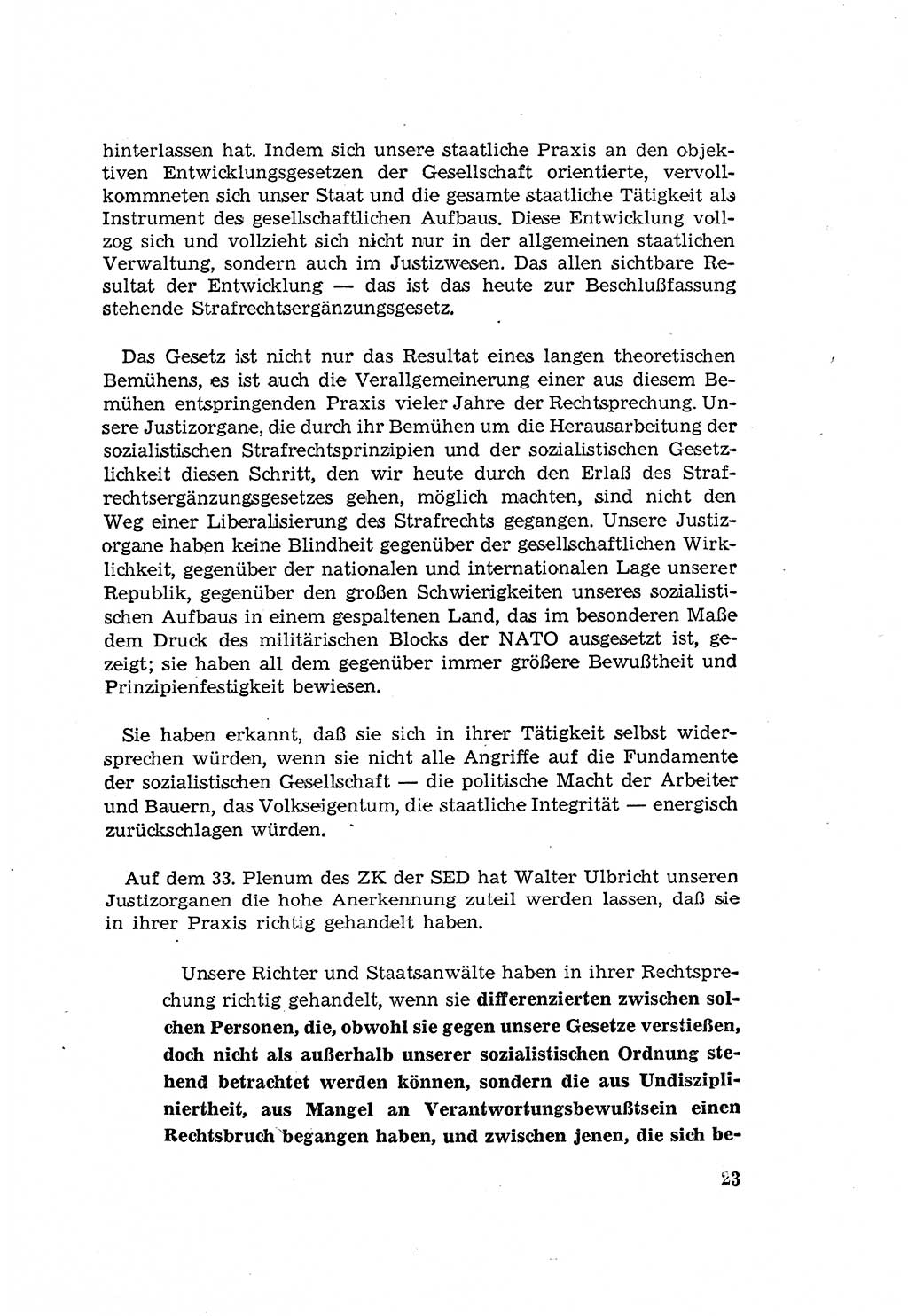 Zum Erlaß des Gesetzes zur Ergänzung des Strafgesetzbuches (StGB), Strafergänzungsgesetz (StEG) [Deutsche Demokratische Republik (DDR)] 1957, Seite 23 (StGB StEG DDR 1957, S. 23)