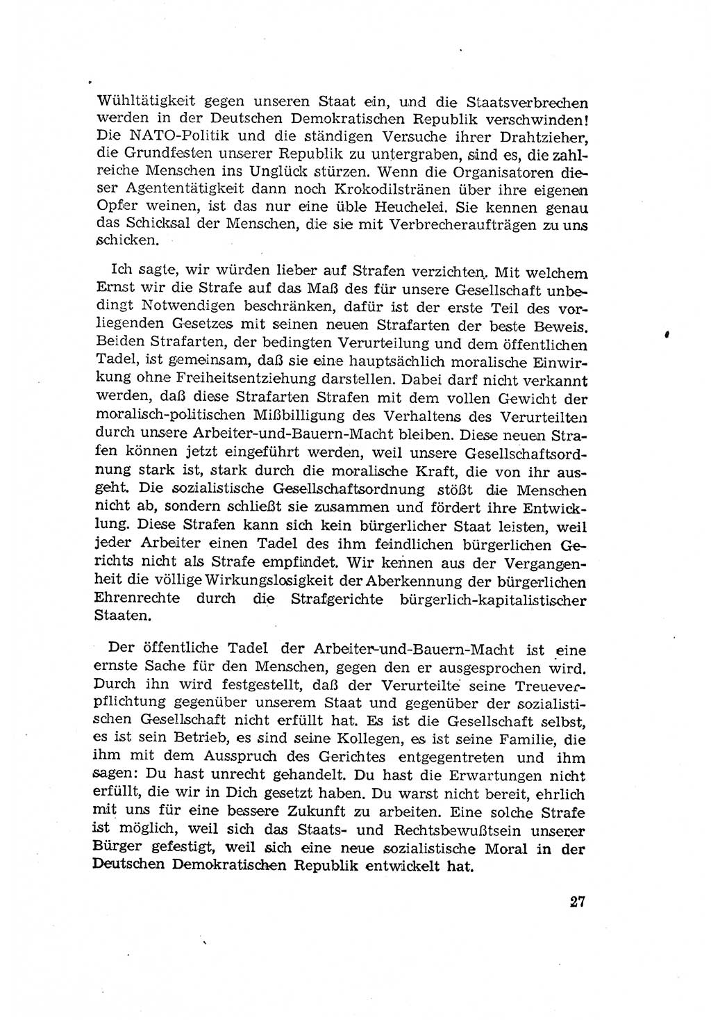 Zum Erlaß des Gesetzes zur Ergänzung des Strafgesetzbuches (StGB), Strafergänzungsgesetz (StEG) [Deutsche Demokratische Republik (DDR)] 1957, Seite 27 (StGB StEG DDR 1957, S. 27)