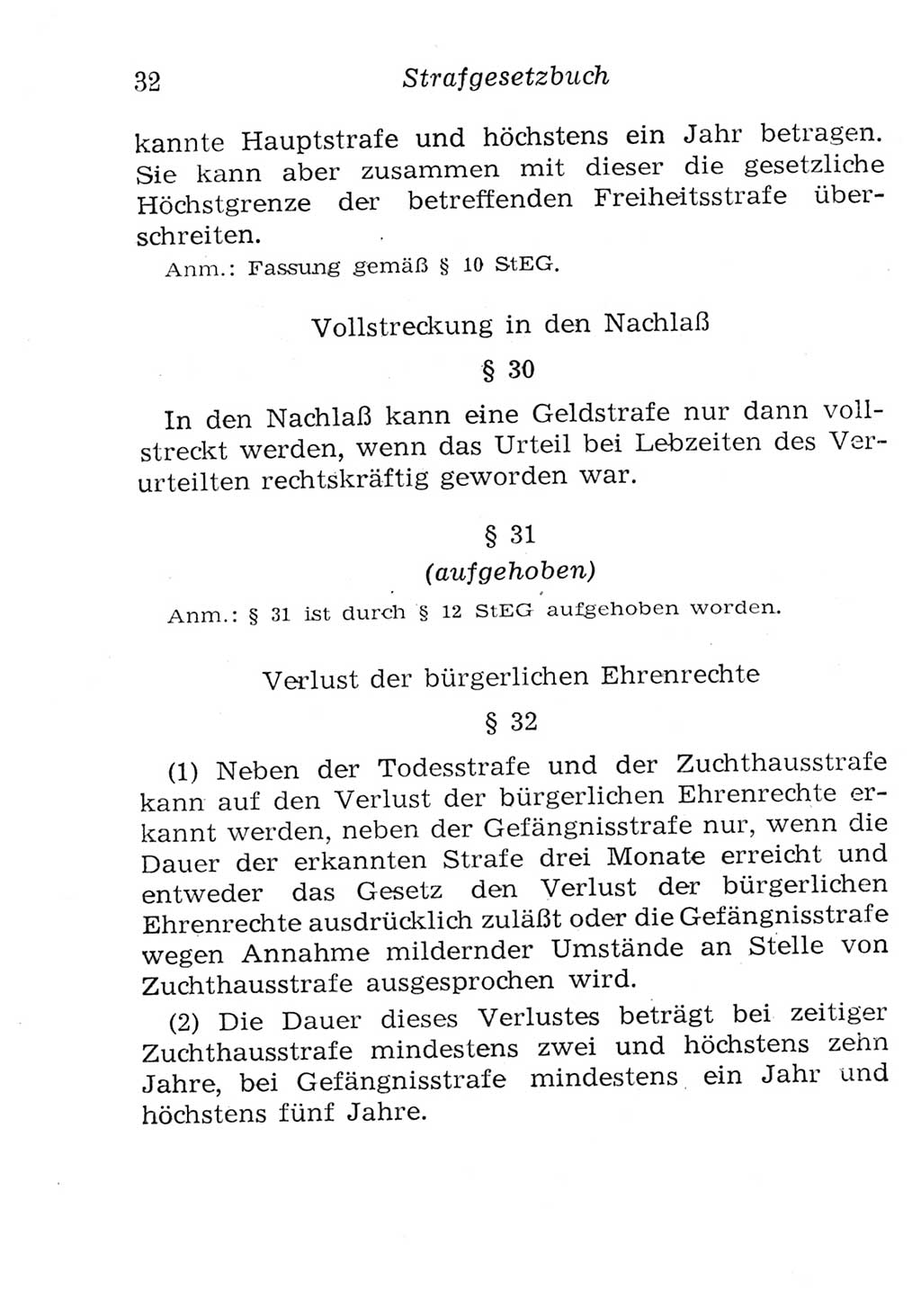 Strafgesetzbuch (StGB) und andere Strafgesetze [Deutsche Demokratische Republik (DDR)] 1957, Seite 32 (StGB Strafges. DDR 1957, S. 32)