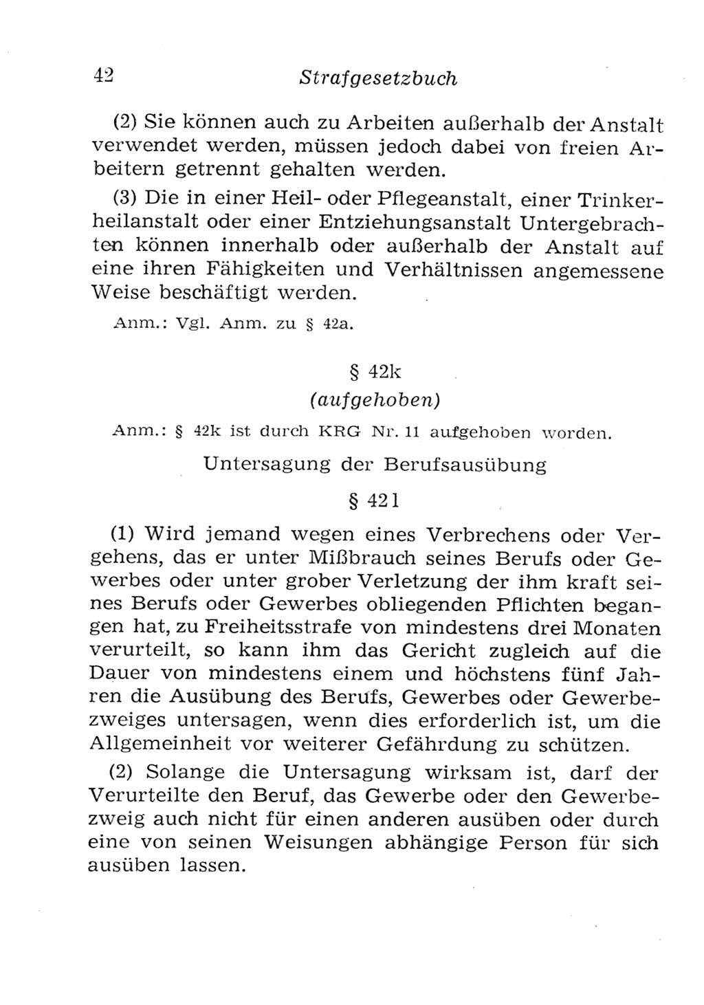 Strafgesetzbuch (StGB) und andere Strafgesetze [Deutsche Demokratische Republik (DDR)] 1957, Seite 42 (StGB Strafges. DDR 1957, S. 42)